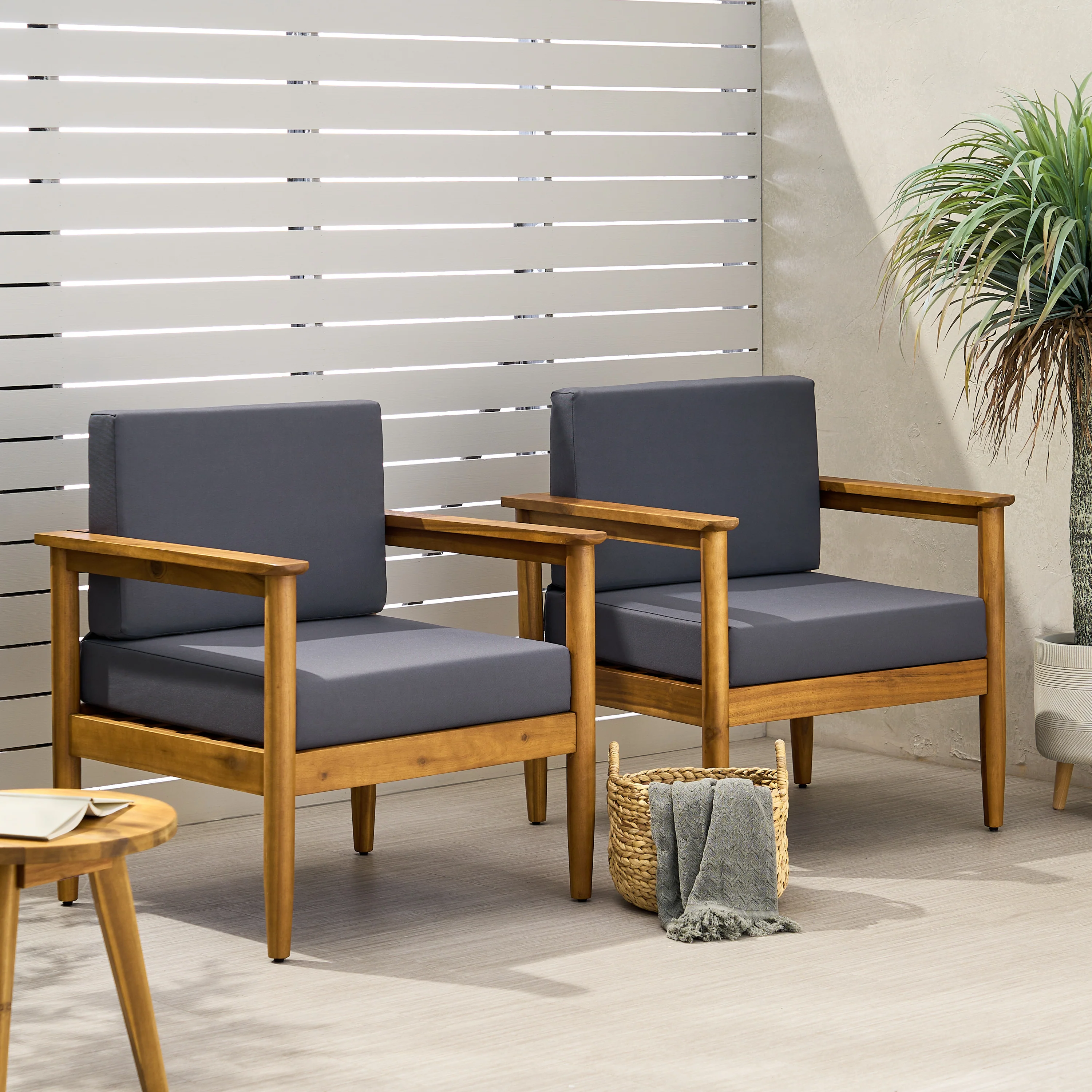 Plumb Outdoor Acacia Wood Club Chair (Set of 2) - furnishings