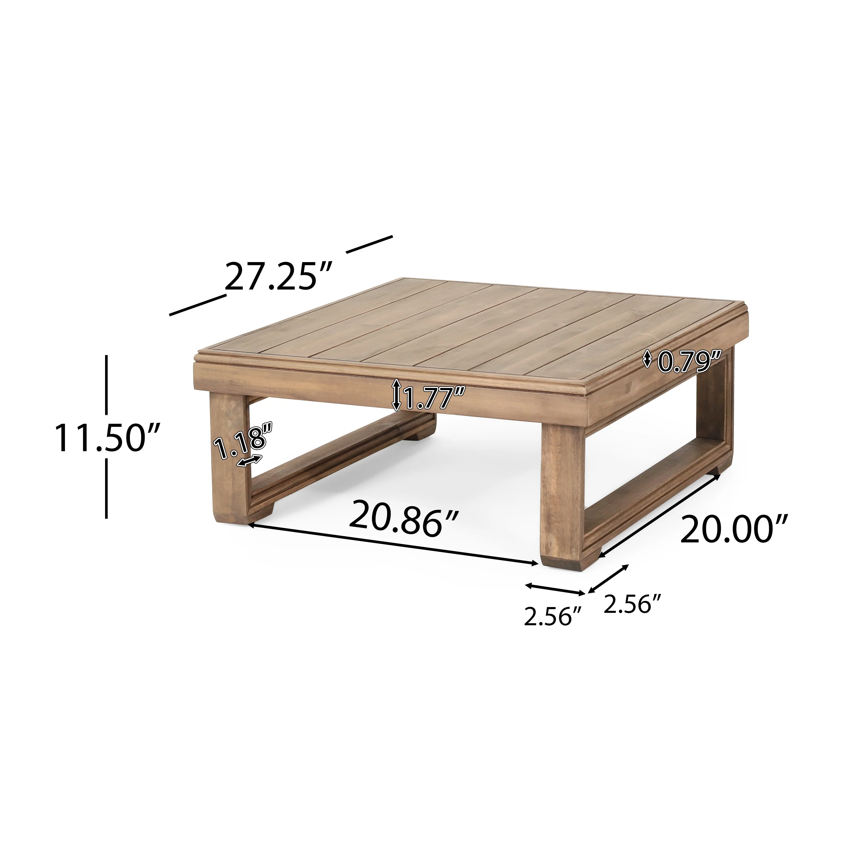 Andrae Outdoor Acacia Wood Square Coffee Table, Brown Wash - furnishings