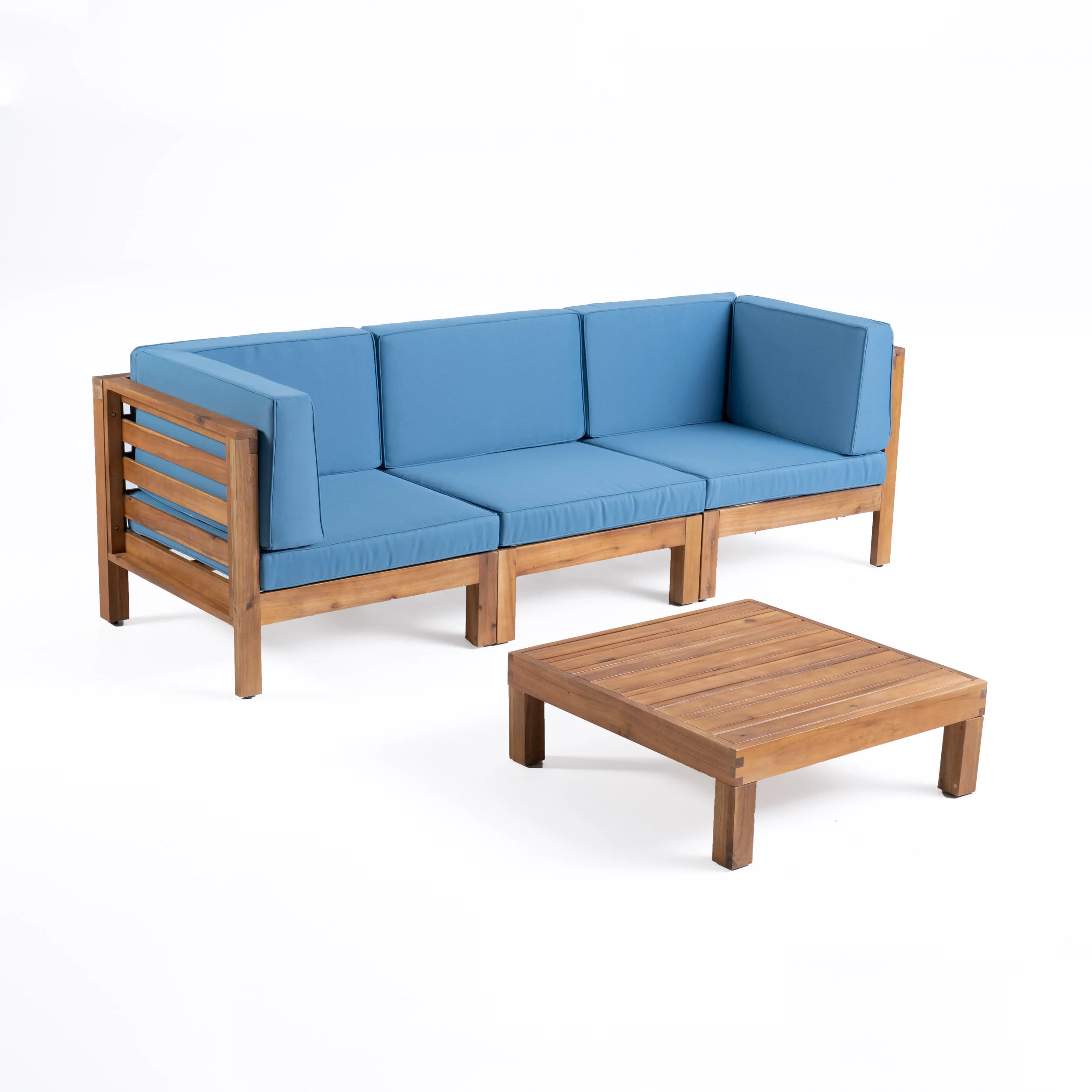 Dawson Outdoor Sectional Sofa Set with Coffee Table - 4-Piece 3-Seater - Acacia Wood - Outdoor Cushions - furnishings