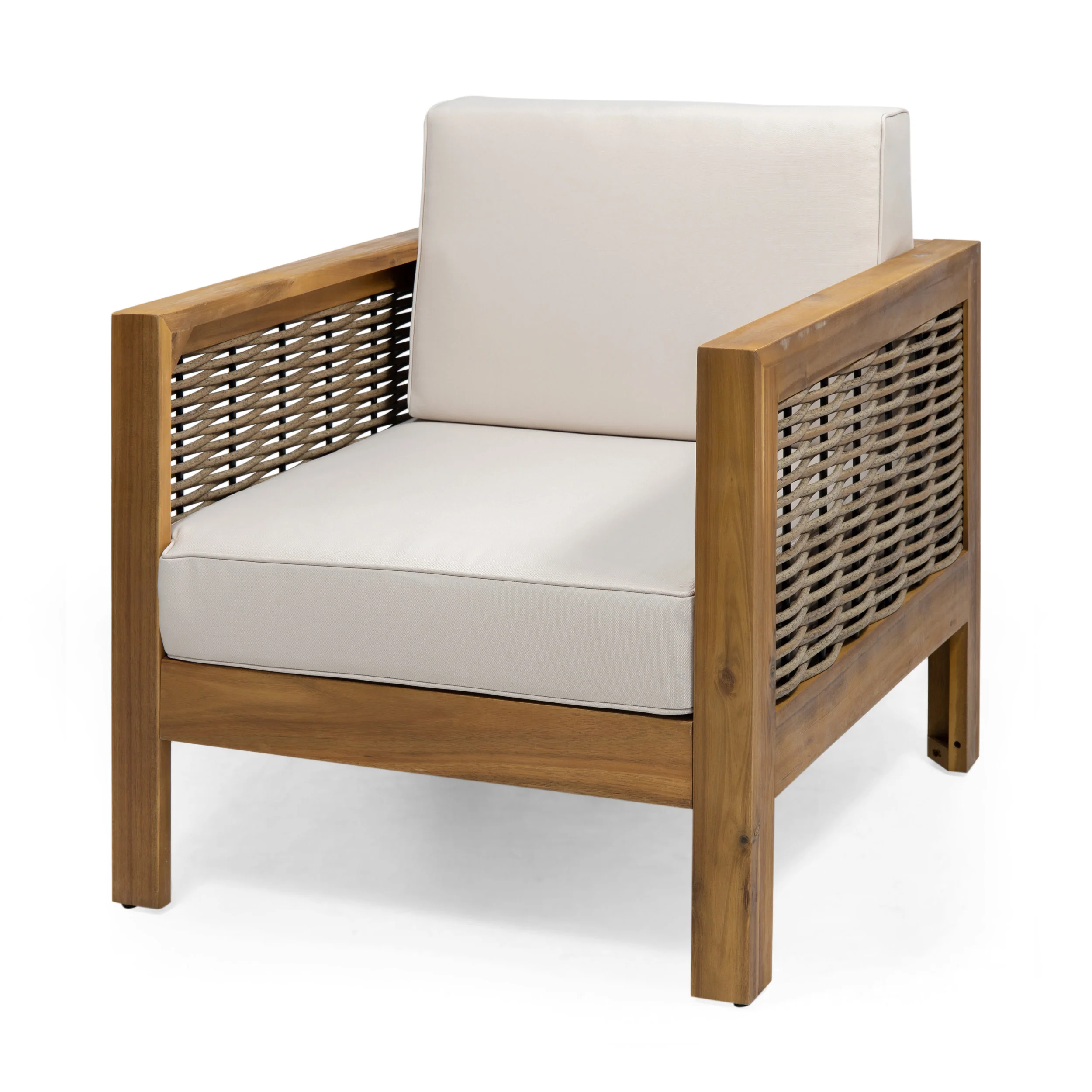 Allegra Outdoor Acacia Wood and Wicker Club Chair - furnishings