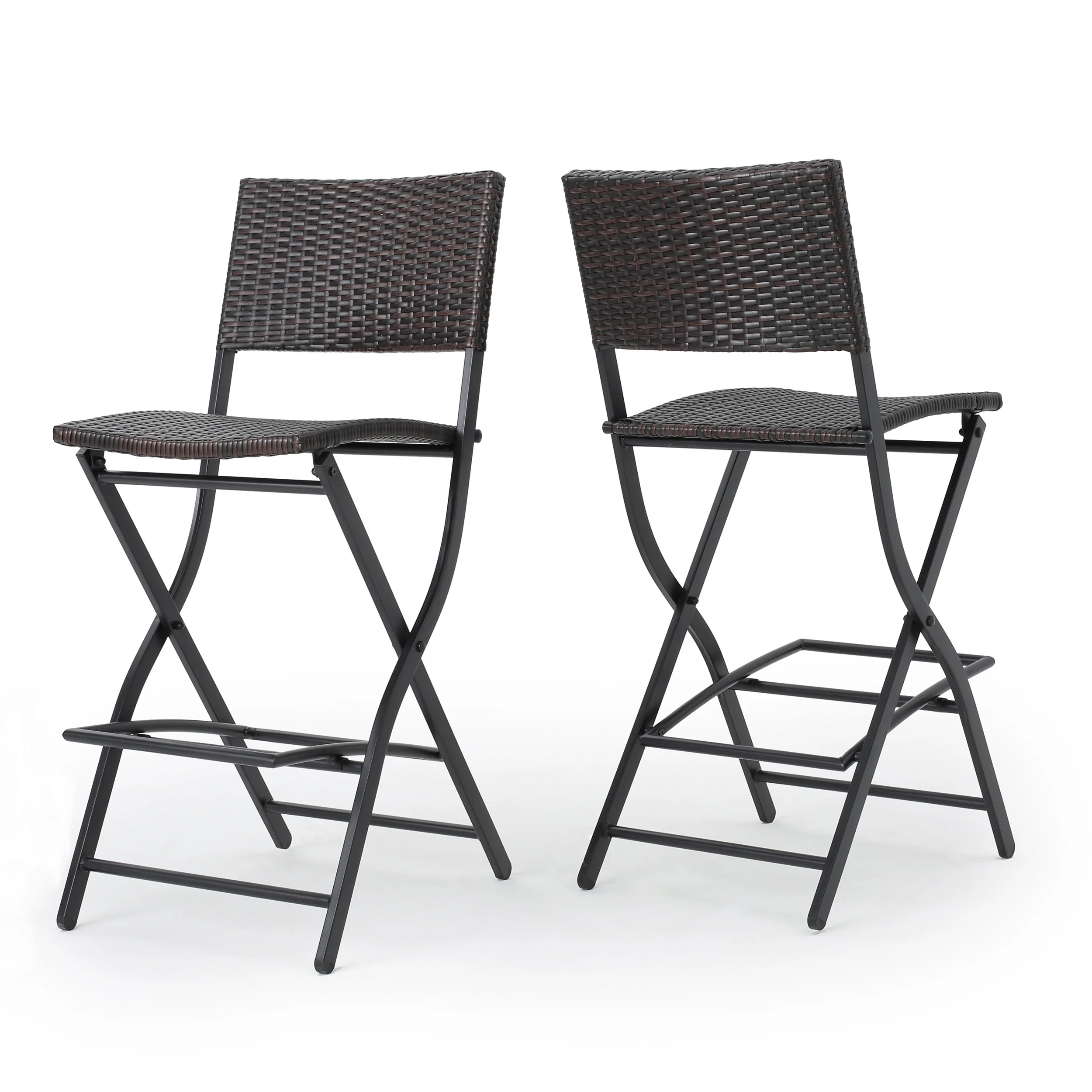 Marinelli Outdoor Multibrown Wicker 28-Inch Barstools (Set of 2) - furnishings