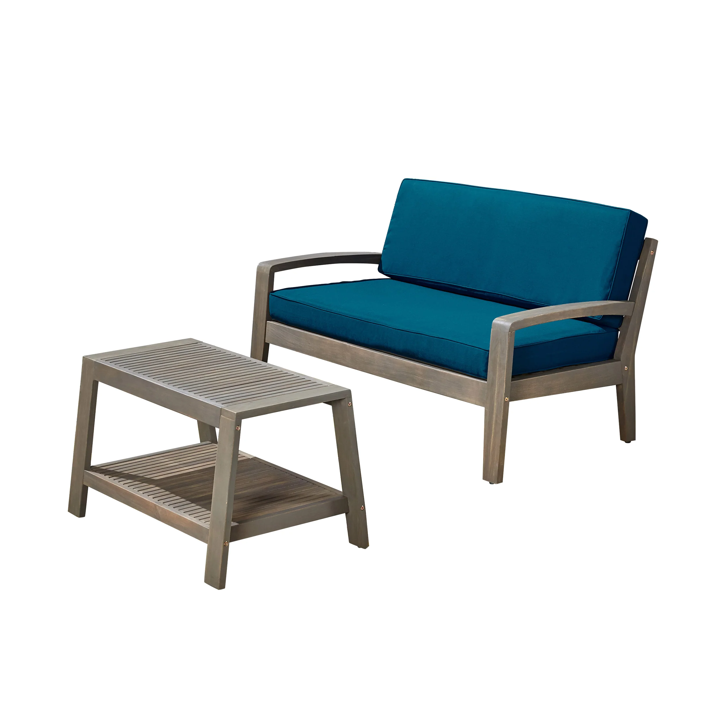 Parma Outdoor Acacia Wood Loveseat and Coffee Table Set with Cushions - furnishings