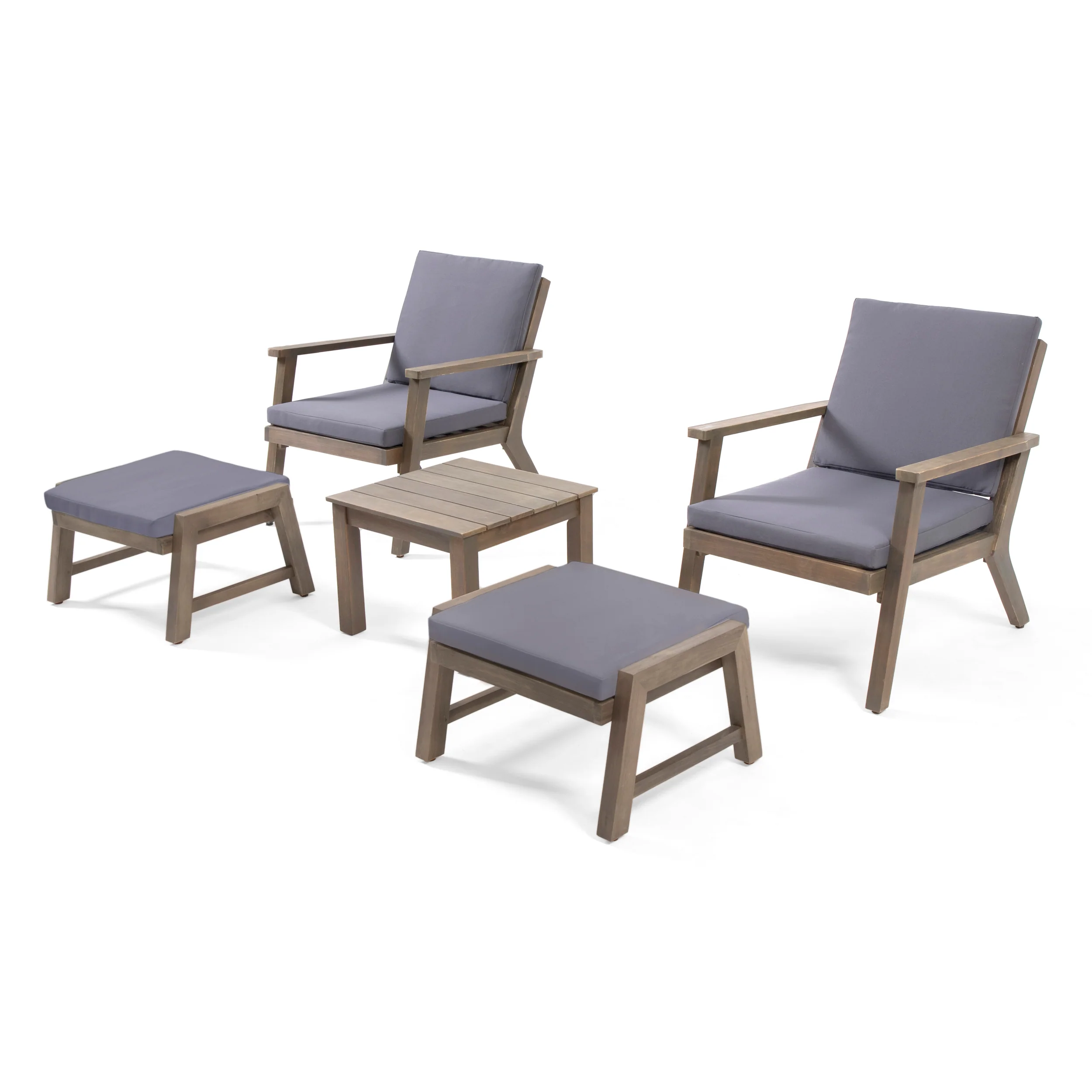Avacyn Outdoor Mid-Century Modern Acacia Wood 2 Seater Chat Set with Ottomans - furnishings