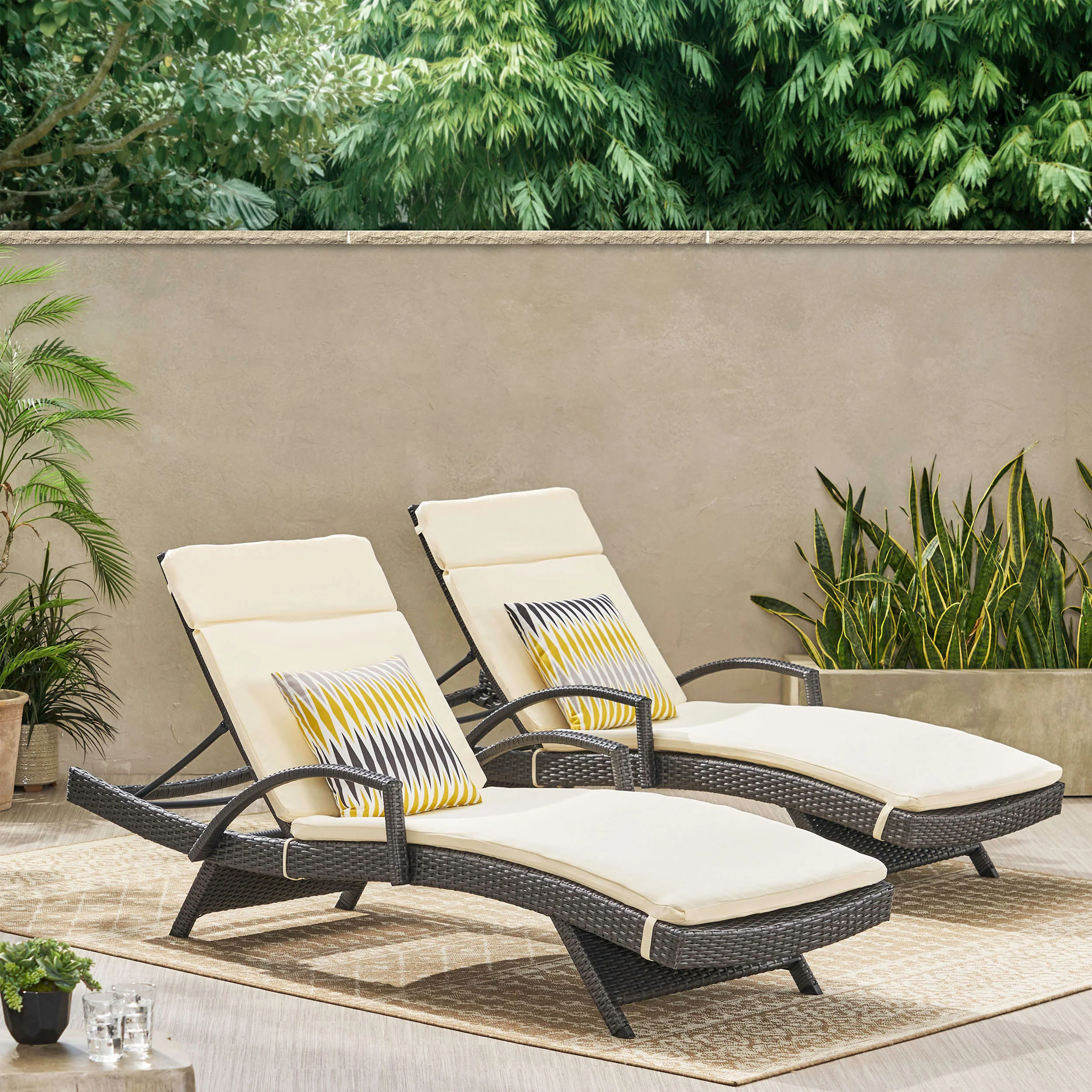 Soleil Outdoor Wicker Chaise Lounges w/ Water Resistant Cushions (Set of 2) - furnishings