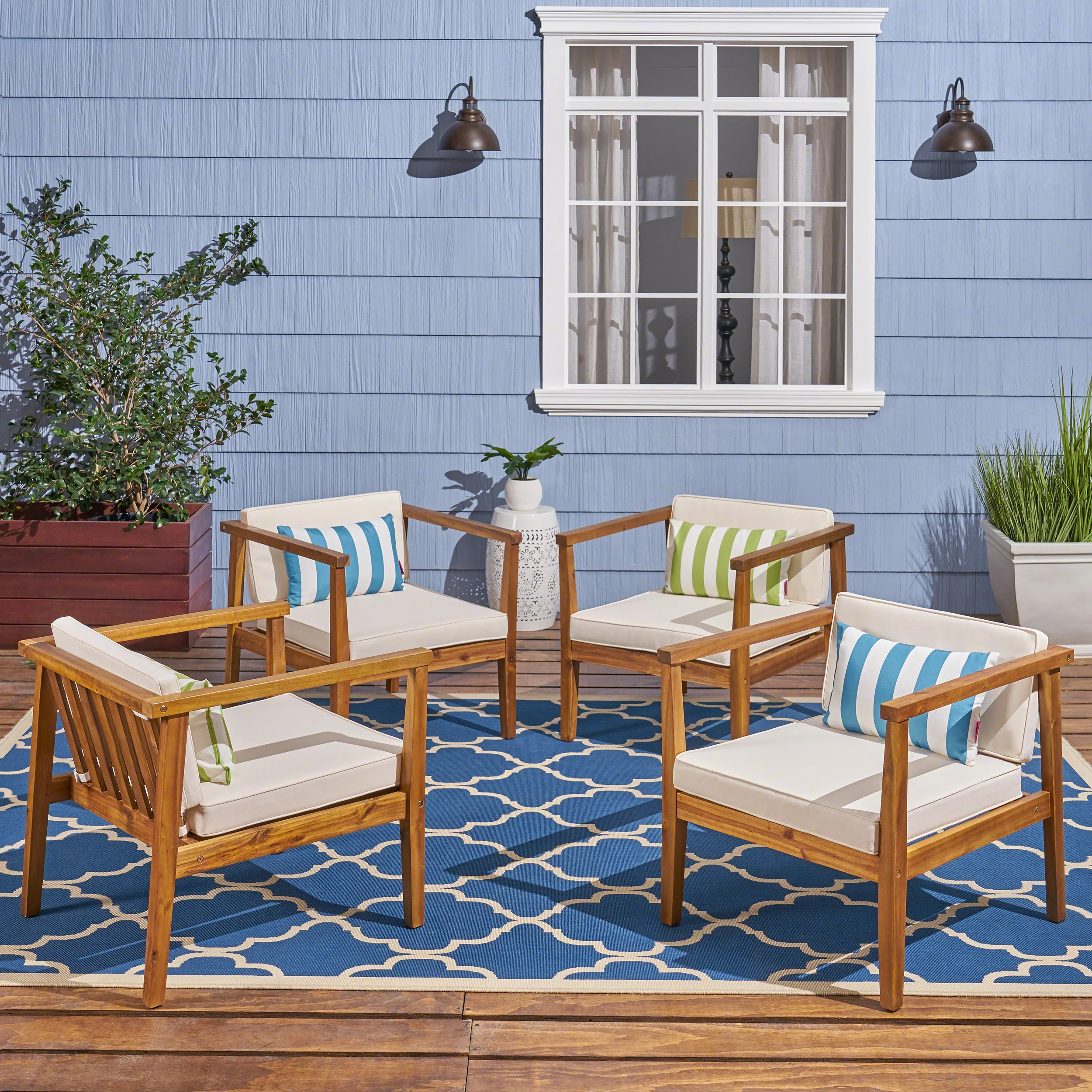 Thomson Outdoor Acacia Wood Club Chairs with Water-Resistant Cushions (Set of 4) - furnishings