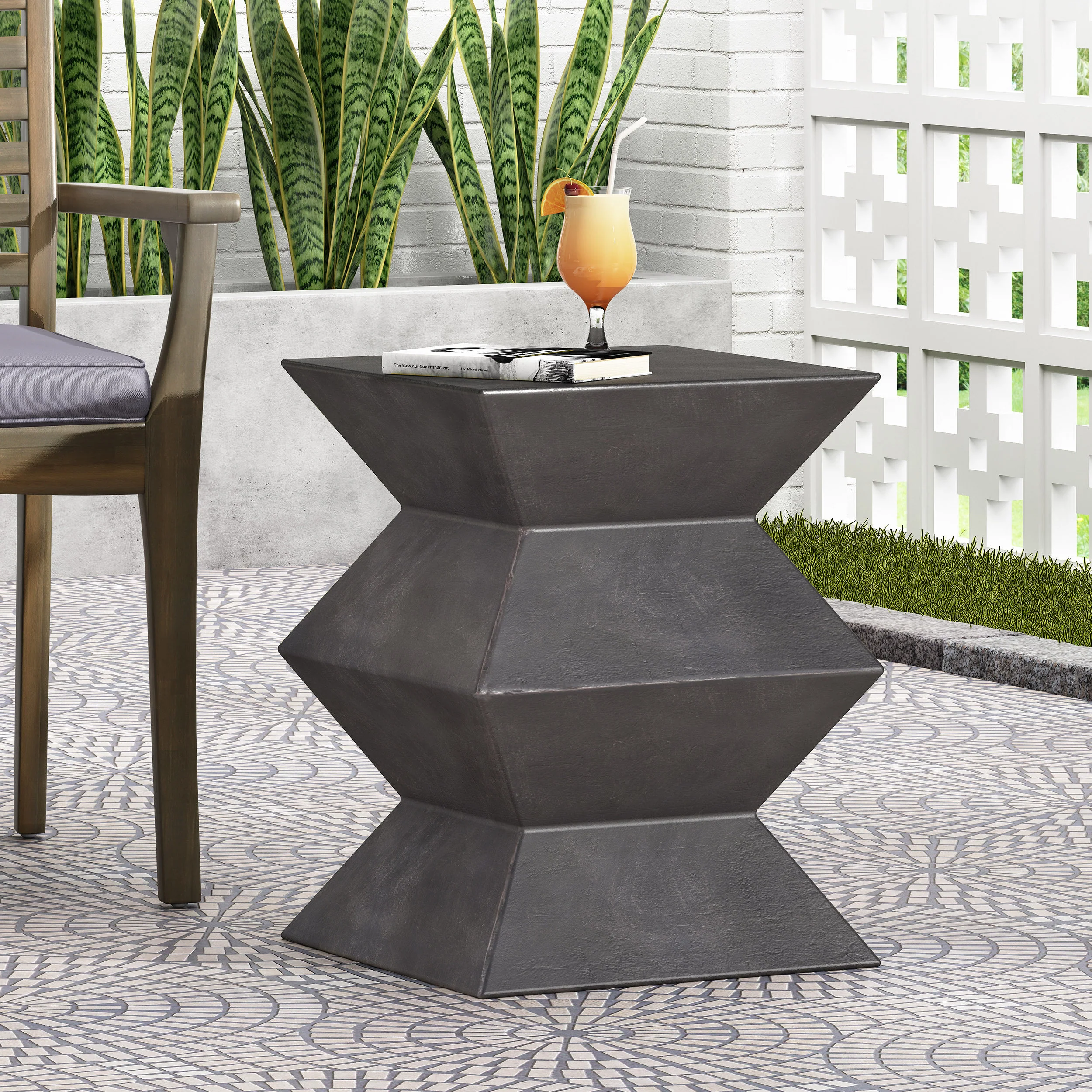 Chellis Outdoor Lightweight Concrete Side Table, Antique Copper - furnishings