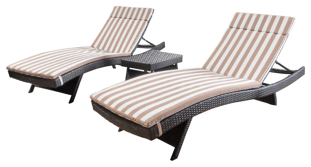 Lakeport 3pc Outdoor Brown Wicker Chaise Lounge Chair & Table Set - furnishings