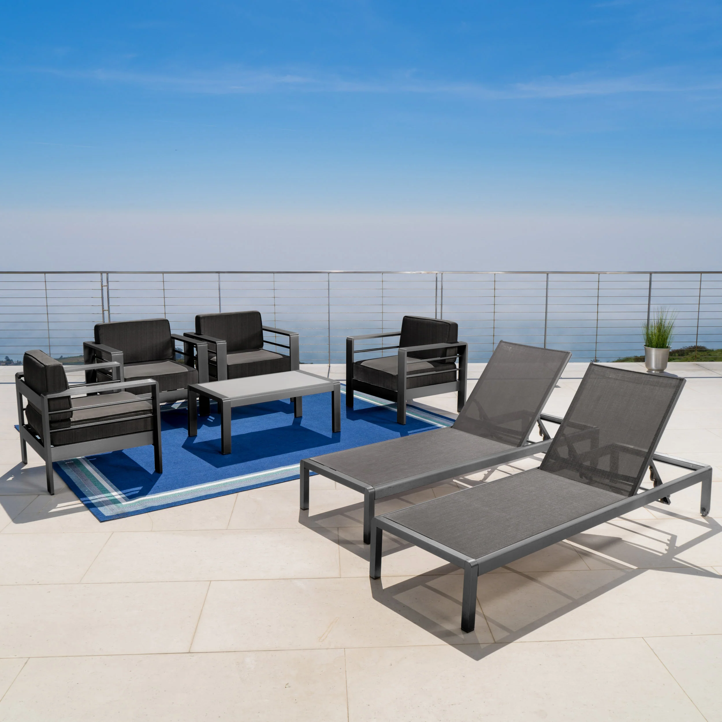 Coral Bay Outdoor Gray Aluminum 7 Piece Chat Set with Pair of Lounges - furnishings
