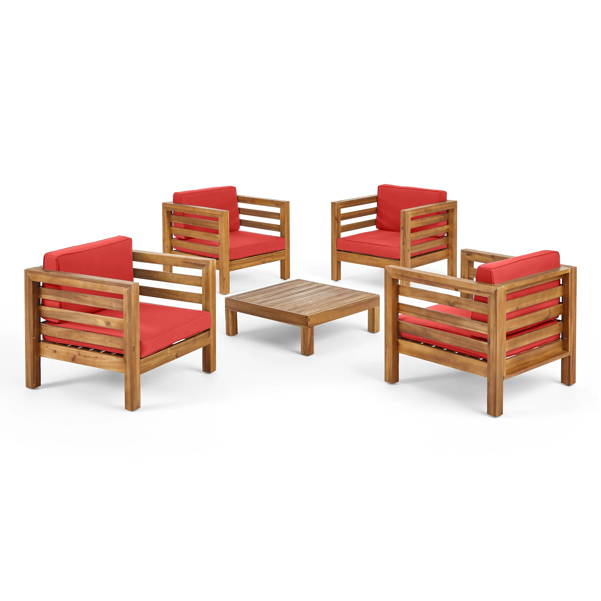 Emma Outdoor 4 Seater Acacia Wood Club Chair and Coffee Table Set - furnishings