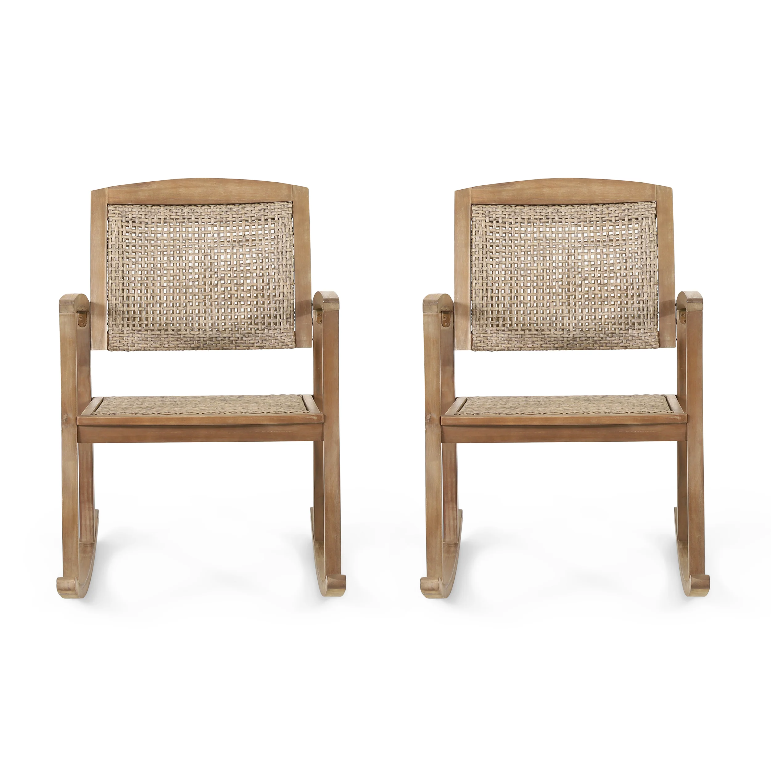 Uintah Outdoor Acacia Wood and Wicker Rocking Chair, Set of 2, Light Brown - furnishings