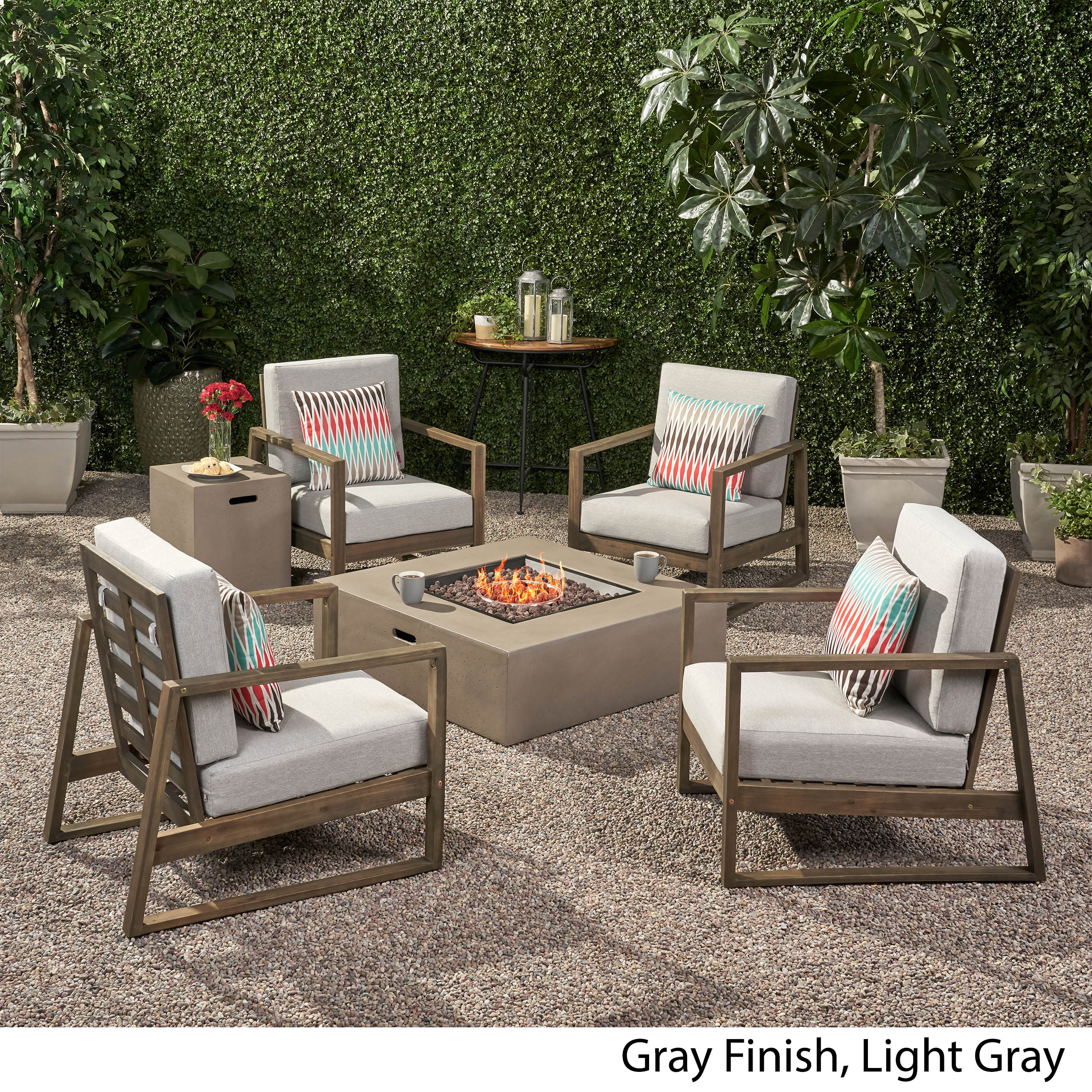 Marlee Outdoor 4 Seater Chat Set with Fire Pit - furnishings