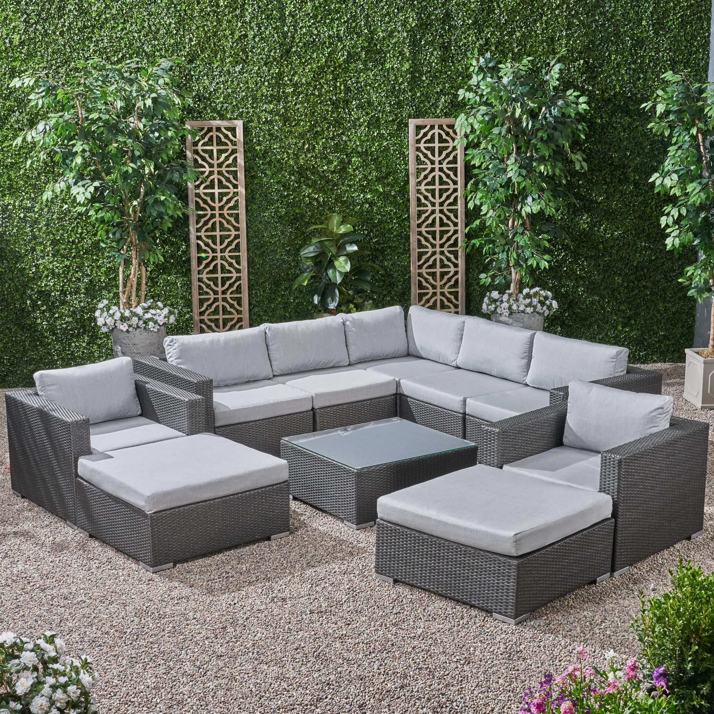 Kyra Outdoor 7 Seater Wicker Sectional Sofa Set with Sunbrella Cushions - furnishings