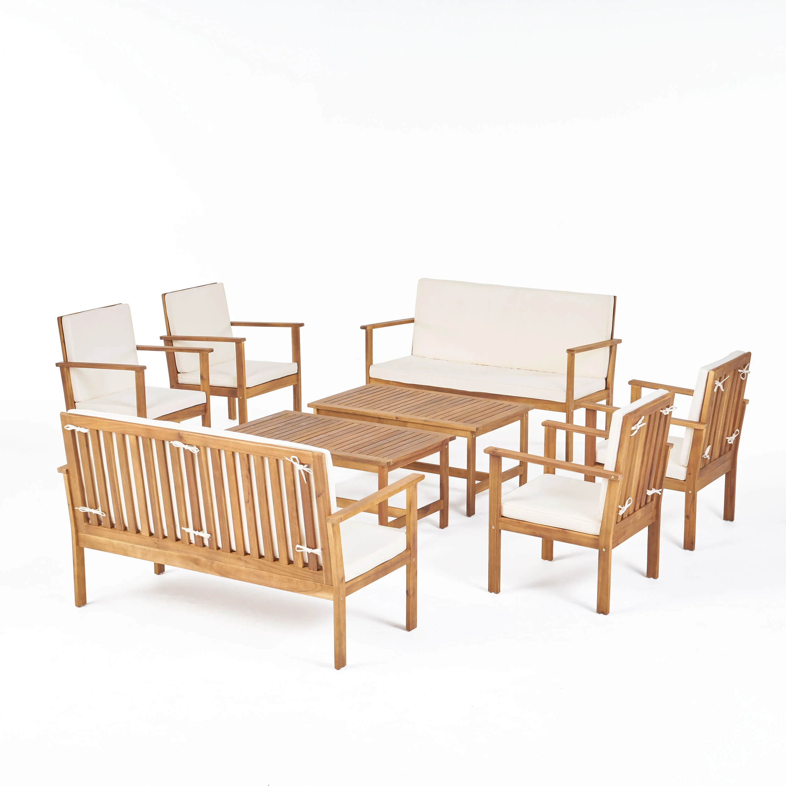Renata Outdoor Modern Acacia Wood 8 Seater Chat Set with Cushions - furnishings