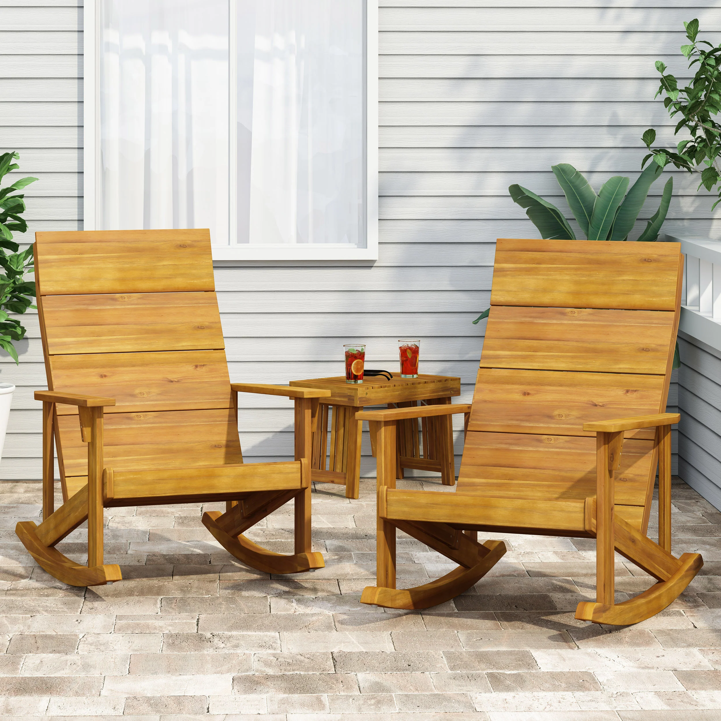 Winder Outdoor Acacia Wood Adirondack Rocking Chair, Set of 2 - furnishings