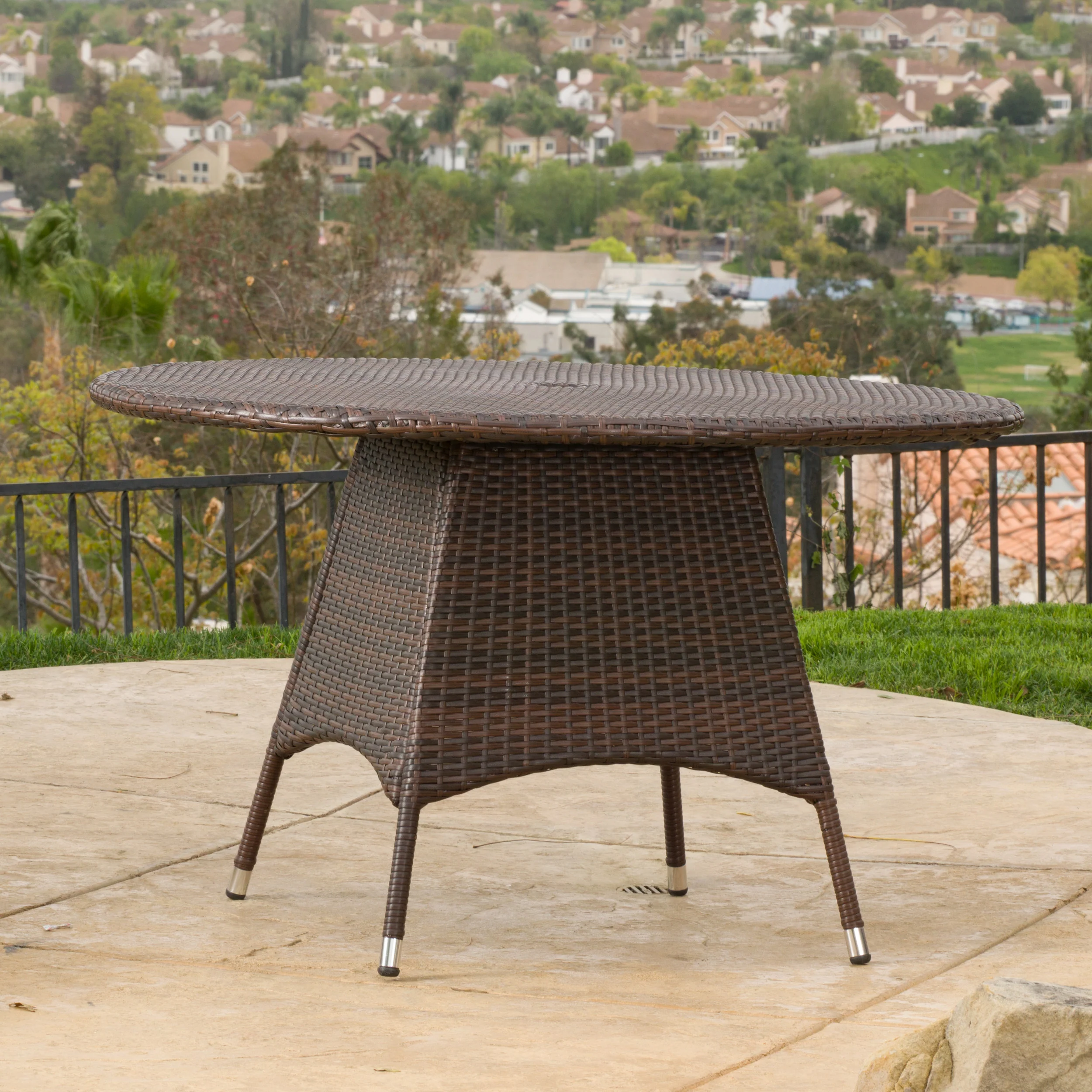 Kanza Outdoor Brown Wicker Round Dining Table - furnishings
