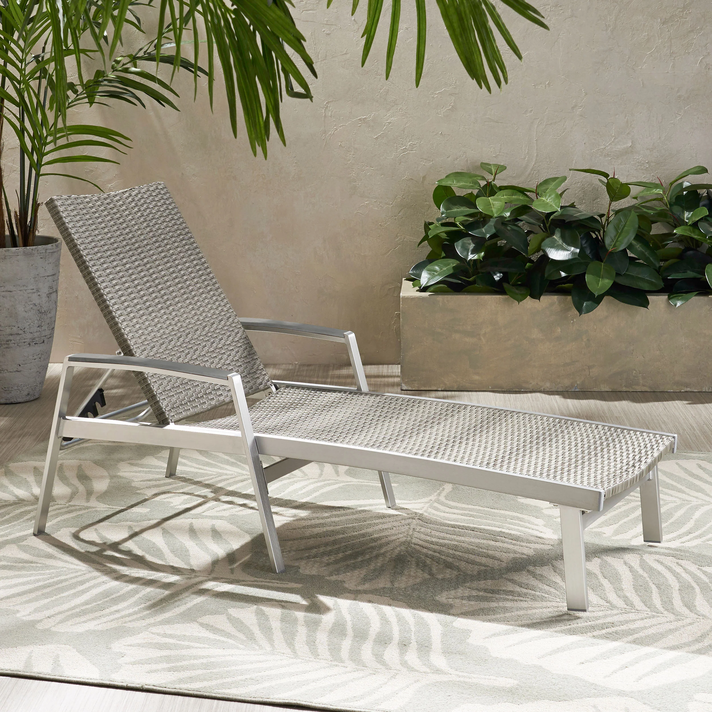 Joy Outdoor Wicker and Aluminum Chaise Lounge, Gray Finish - furnishings