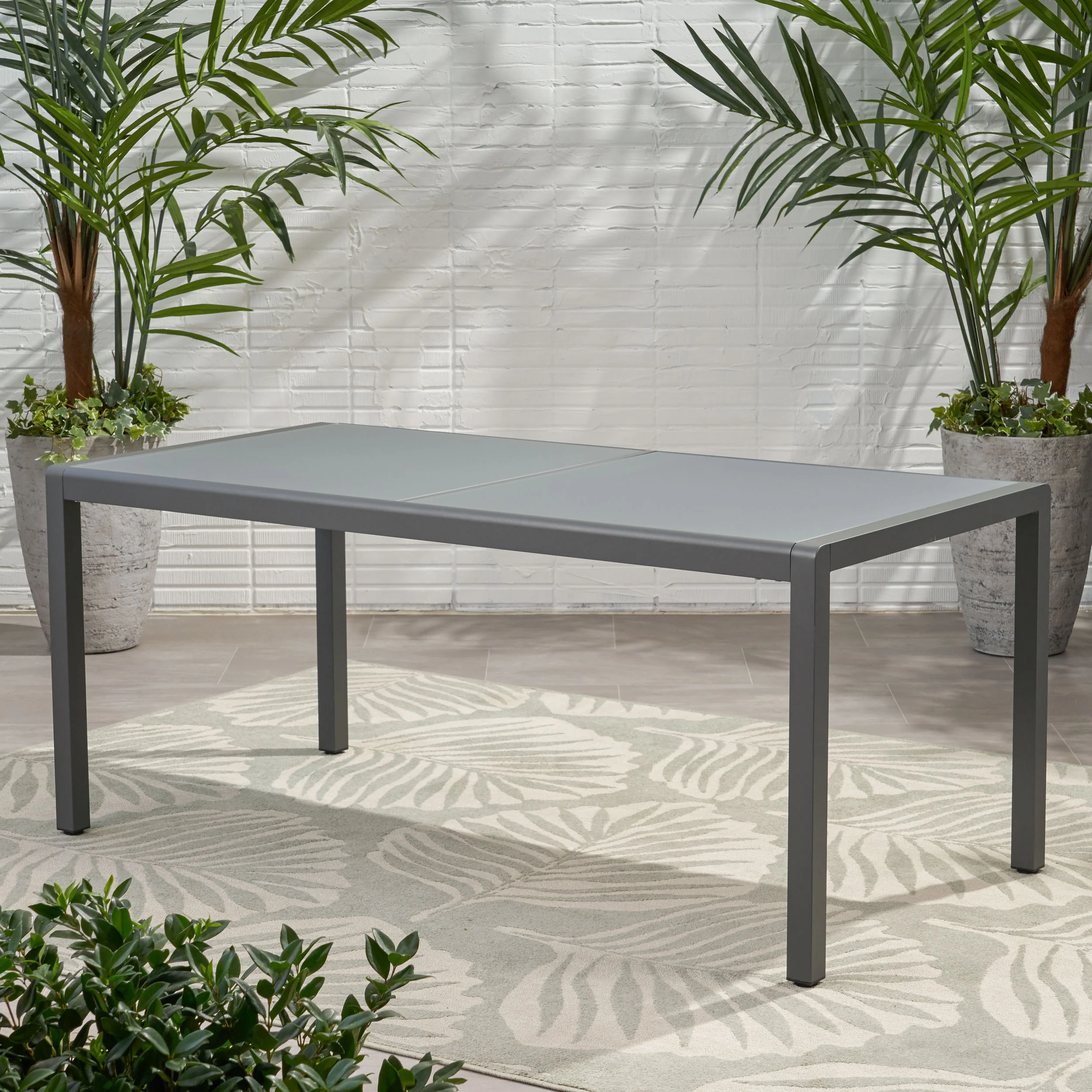 Cherie Outdoor Aluminum Dining Table with Tempered Glass Table Top - furnishings