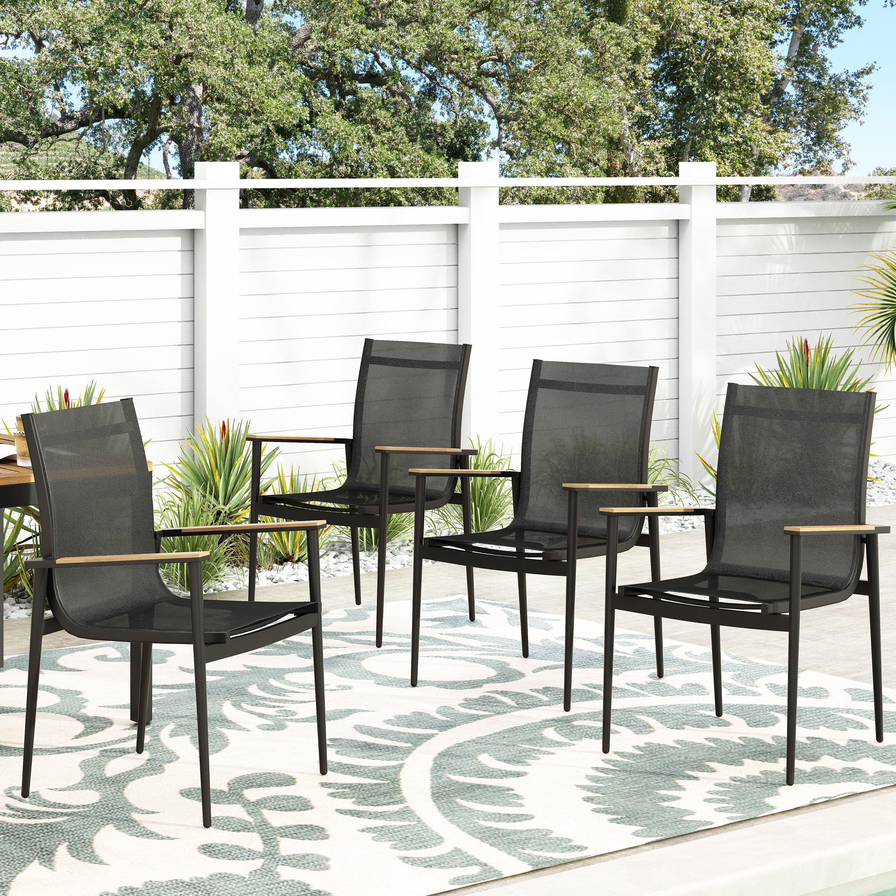 Shane Outdoor Mesh and Aluminum Dining Chairs - furnishings