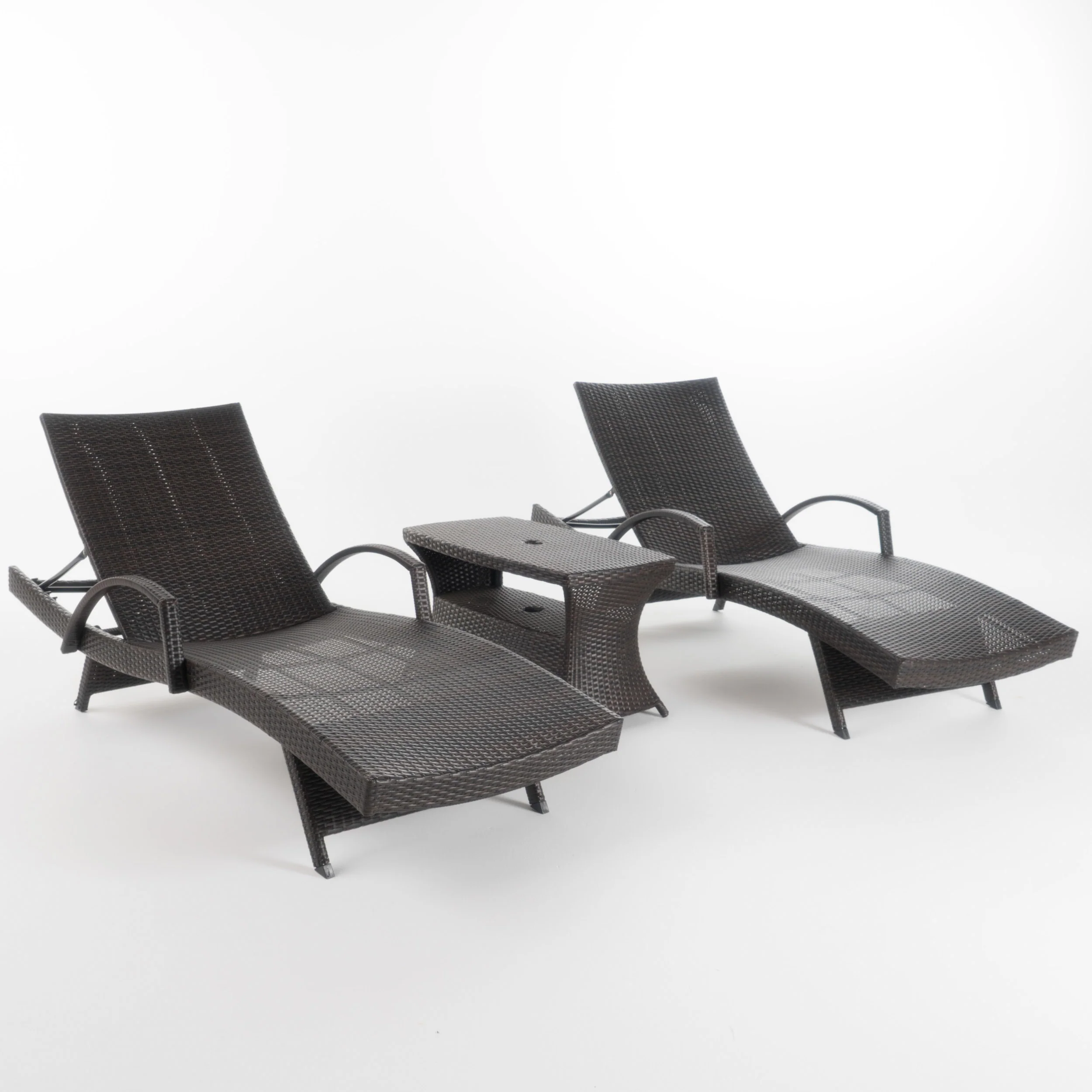 Lakeport Outdoor 3 Piece Mutlibrown Wicker Chaise Lounge Set with Table - furnishings