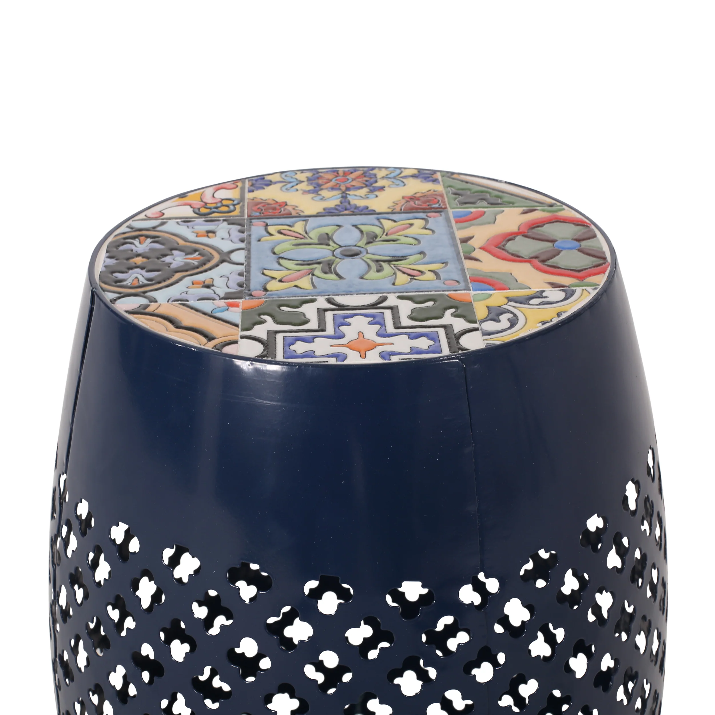 Kalyse Outdoor Lace Cut Side Table with Tile Top - furnishings