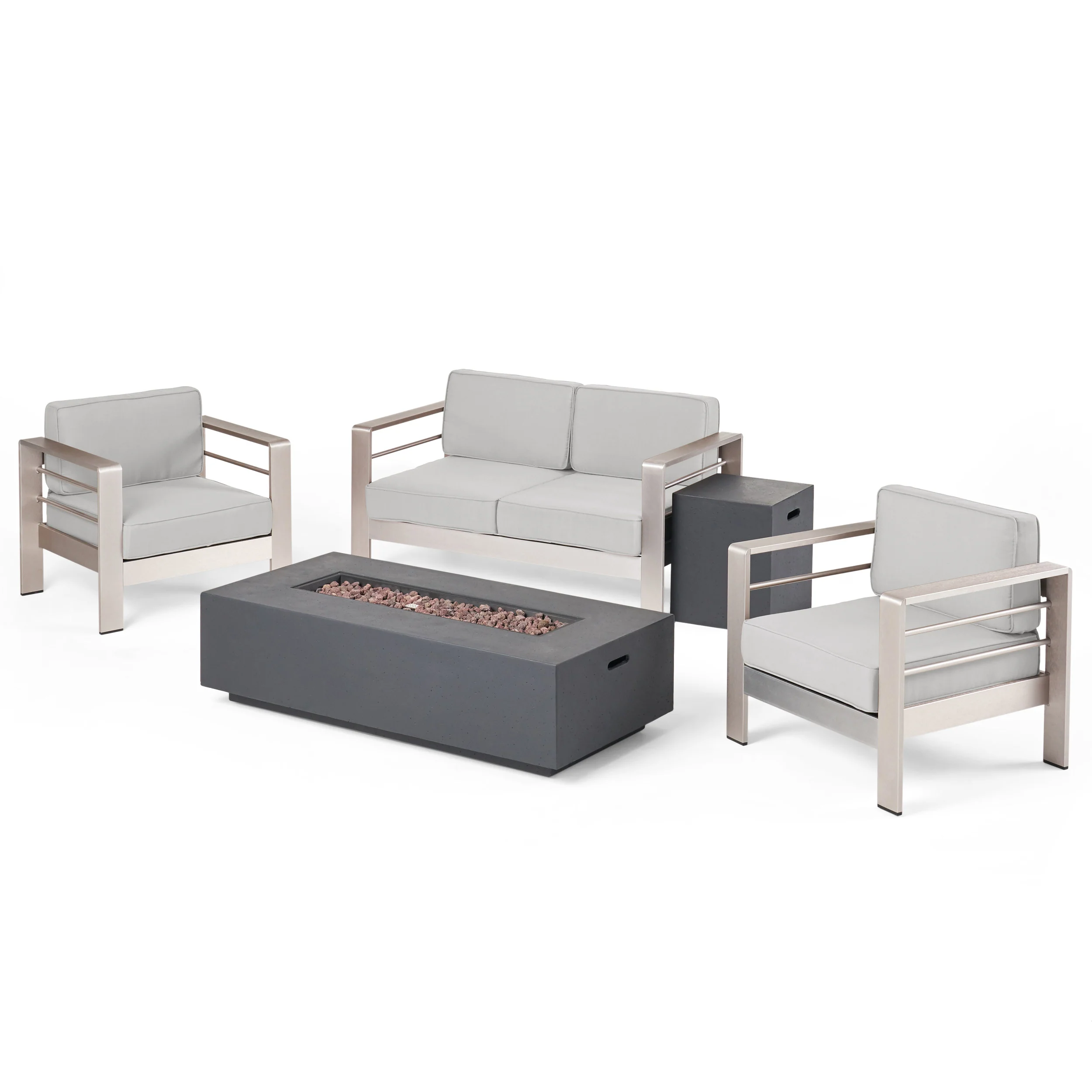 Crested Bay Outdoor 5 Piece Chat Set with Cushions and Fire Pit - furnishings