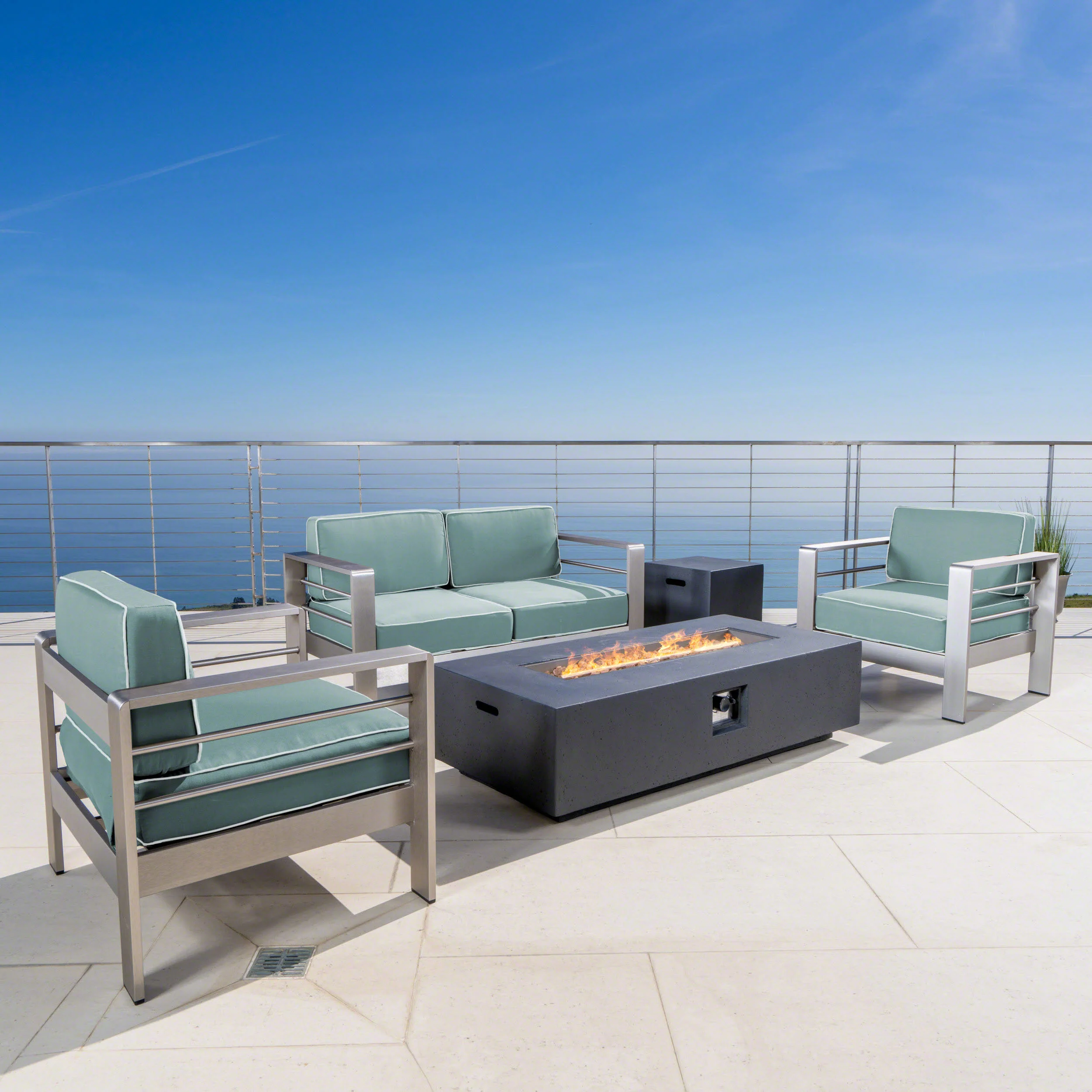 Crested Bay Outdoor 5 Piece Chat Set with Cushions and Fire Pit - furnishings