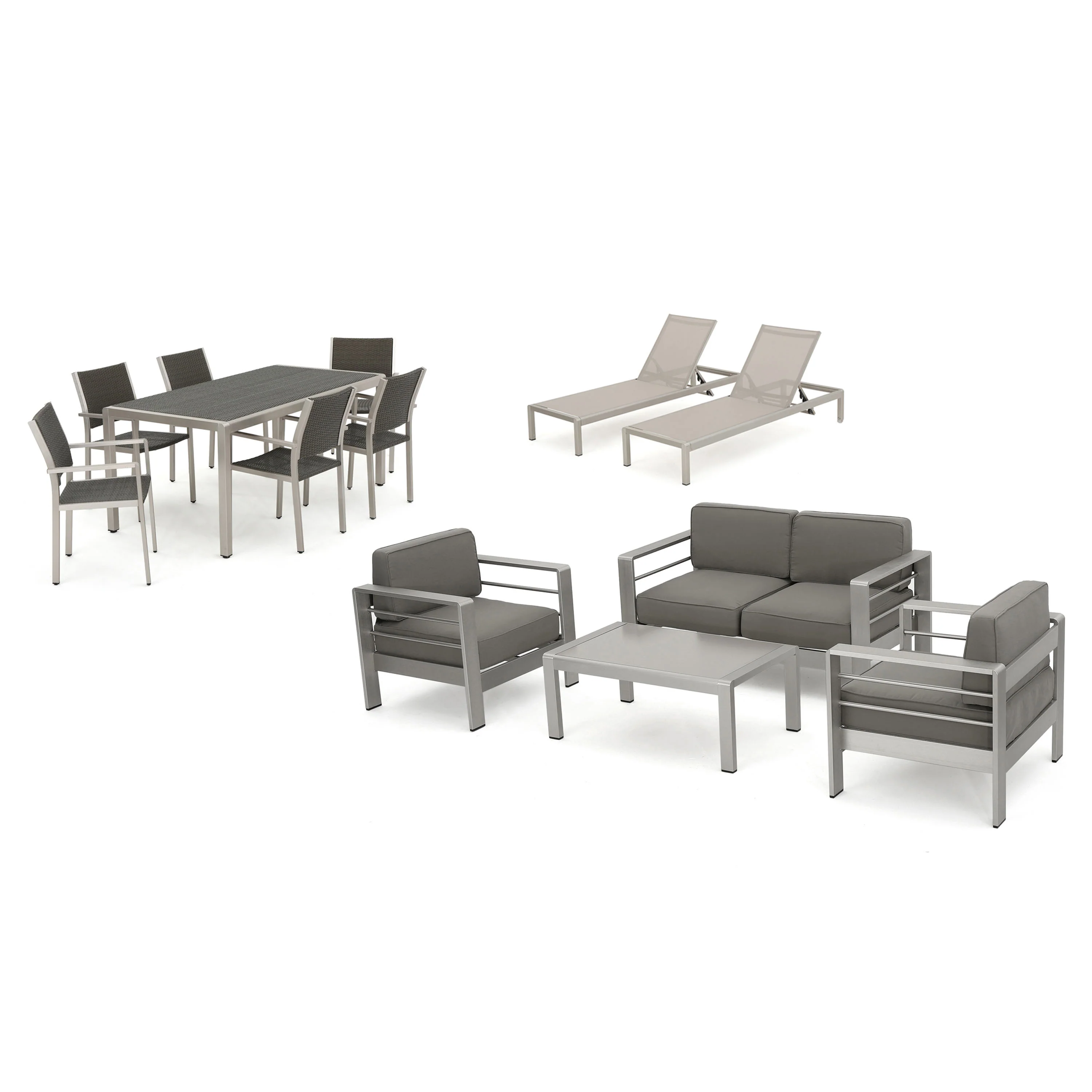 Coral Bay Outdoor Wicker Dining Set with Chat Set and Lounges - furnishings