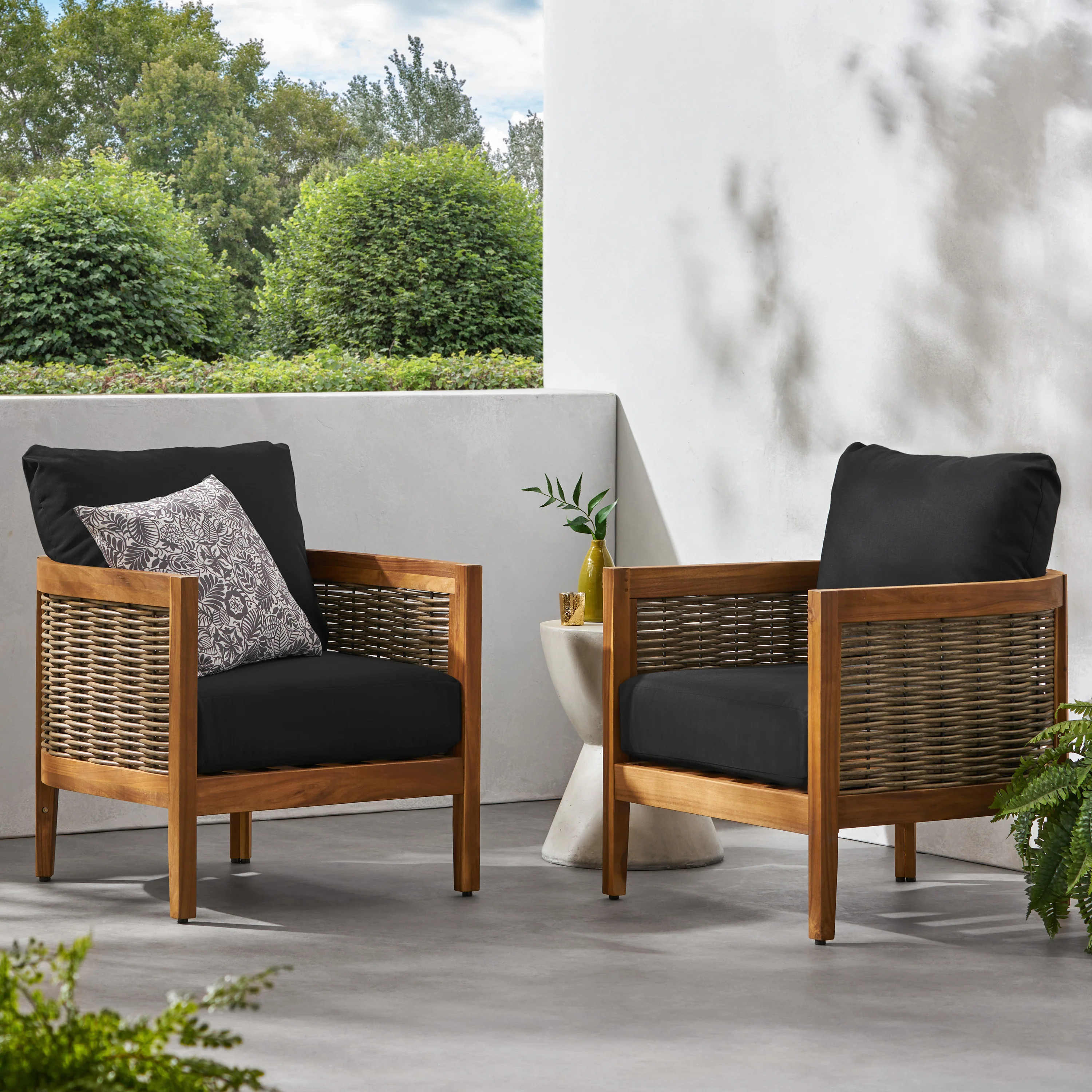 The Crowne Collection Outdoor Acacia Wood Club Chairs with Optional Sunbrella Cushions, Set of 2 - furnishings