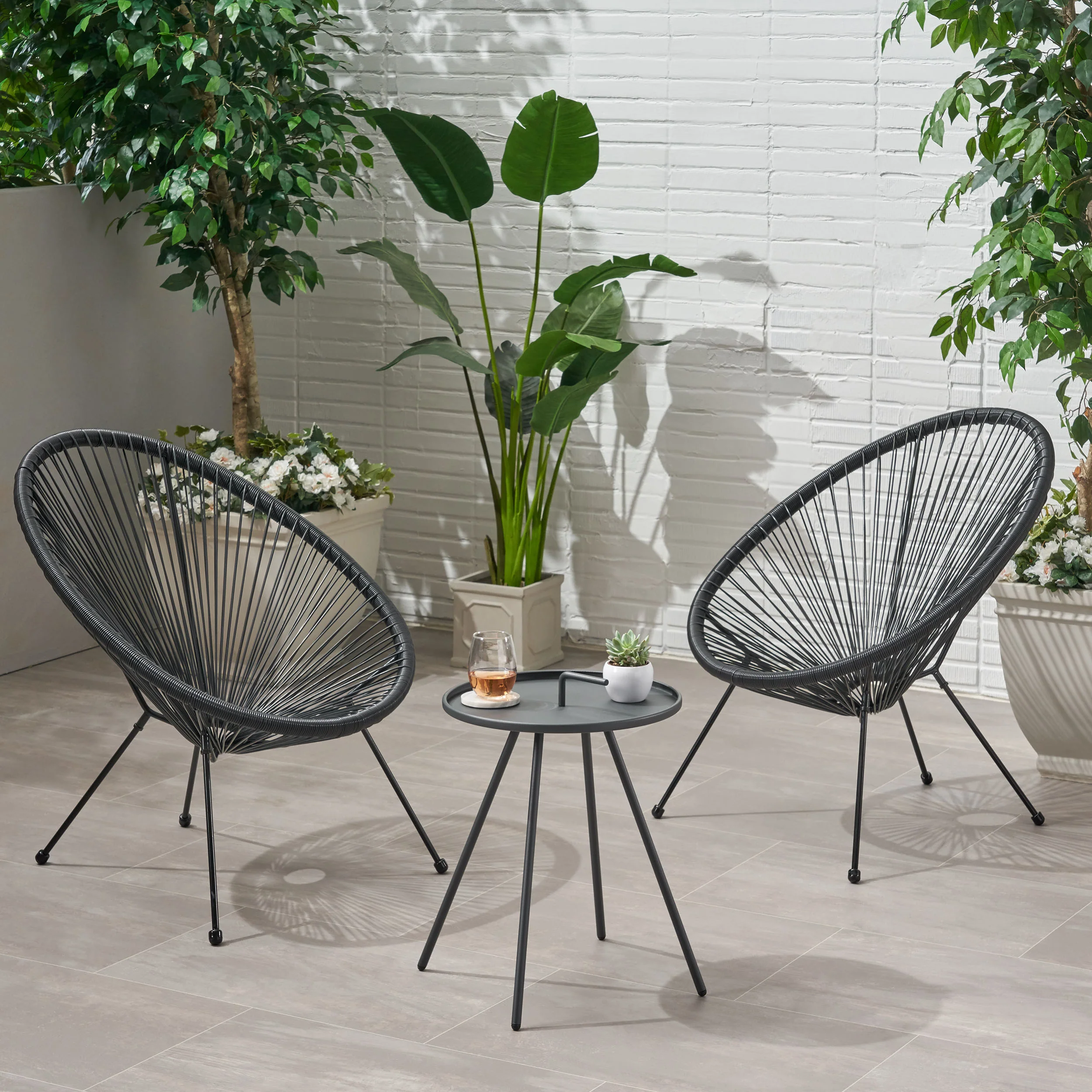 Samantha Outdoor Woven 3 Piece Chat Set - furnishings