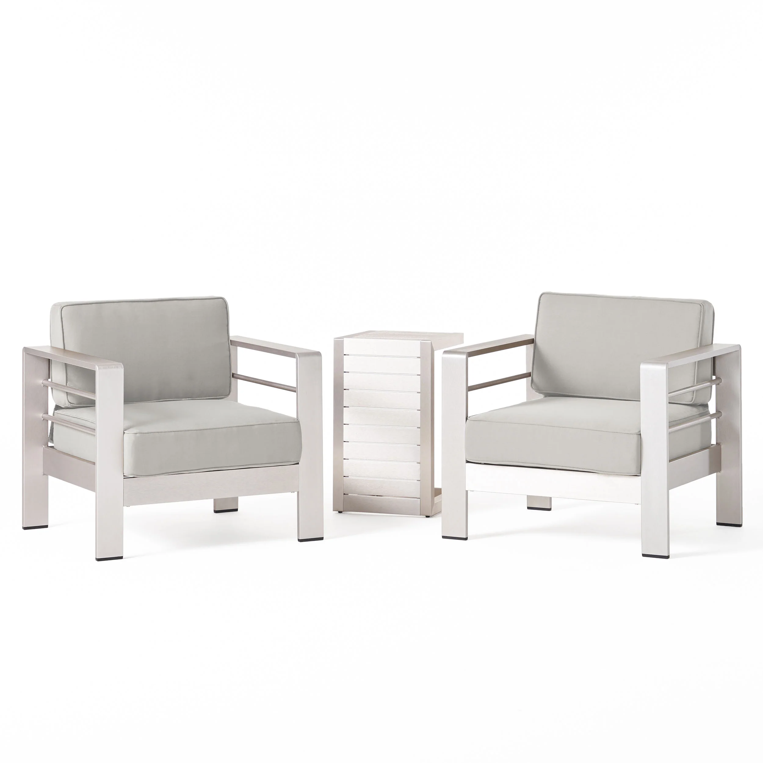 Edward Coral Outdoor Aluminum Club Chairs and Side Table Set with Cushions - furnishings