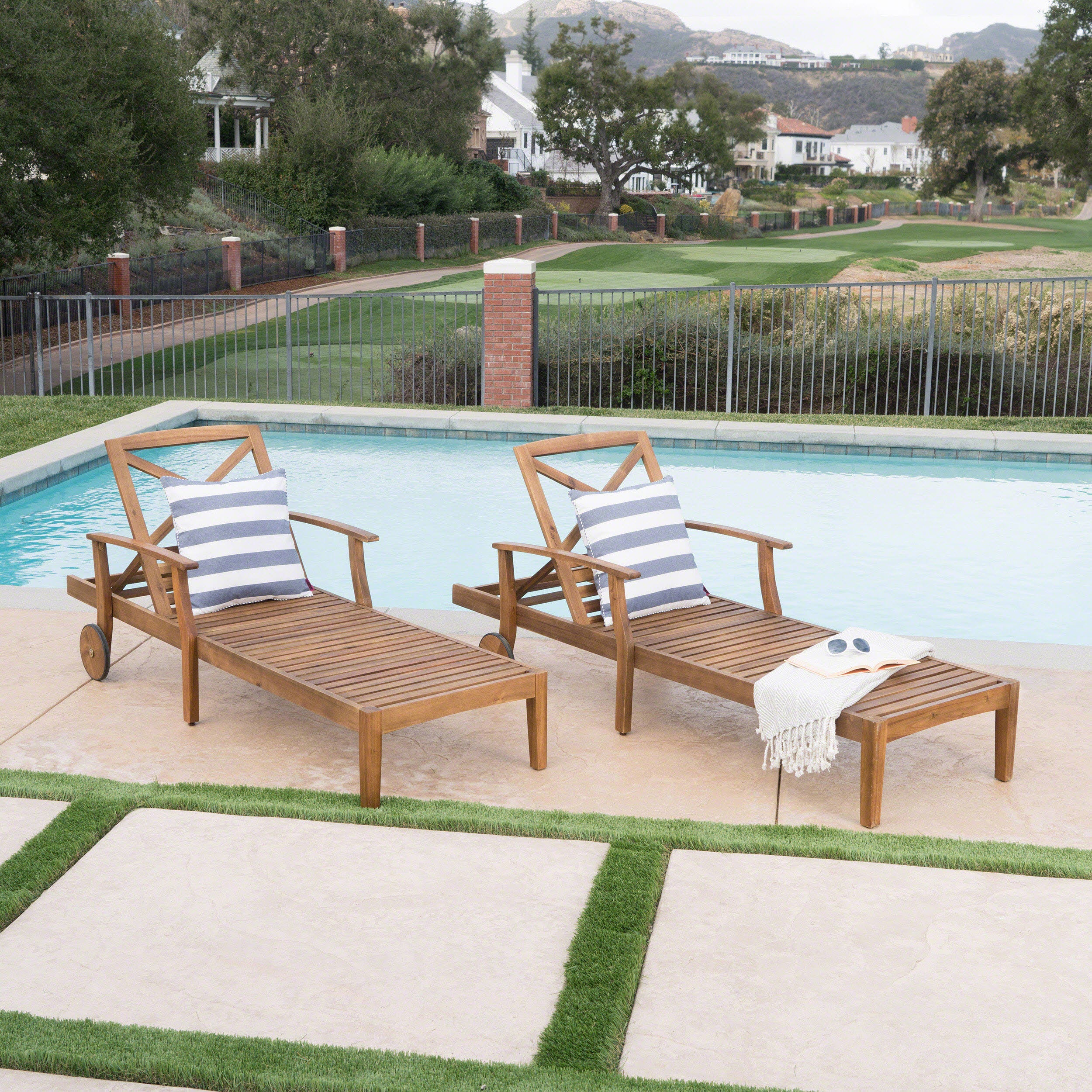 Thalia Outdoor Teak Finished Acacia Wood Chaise Lounge - furnishings
