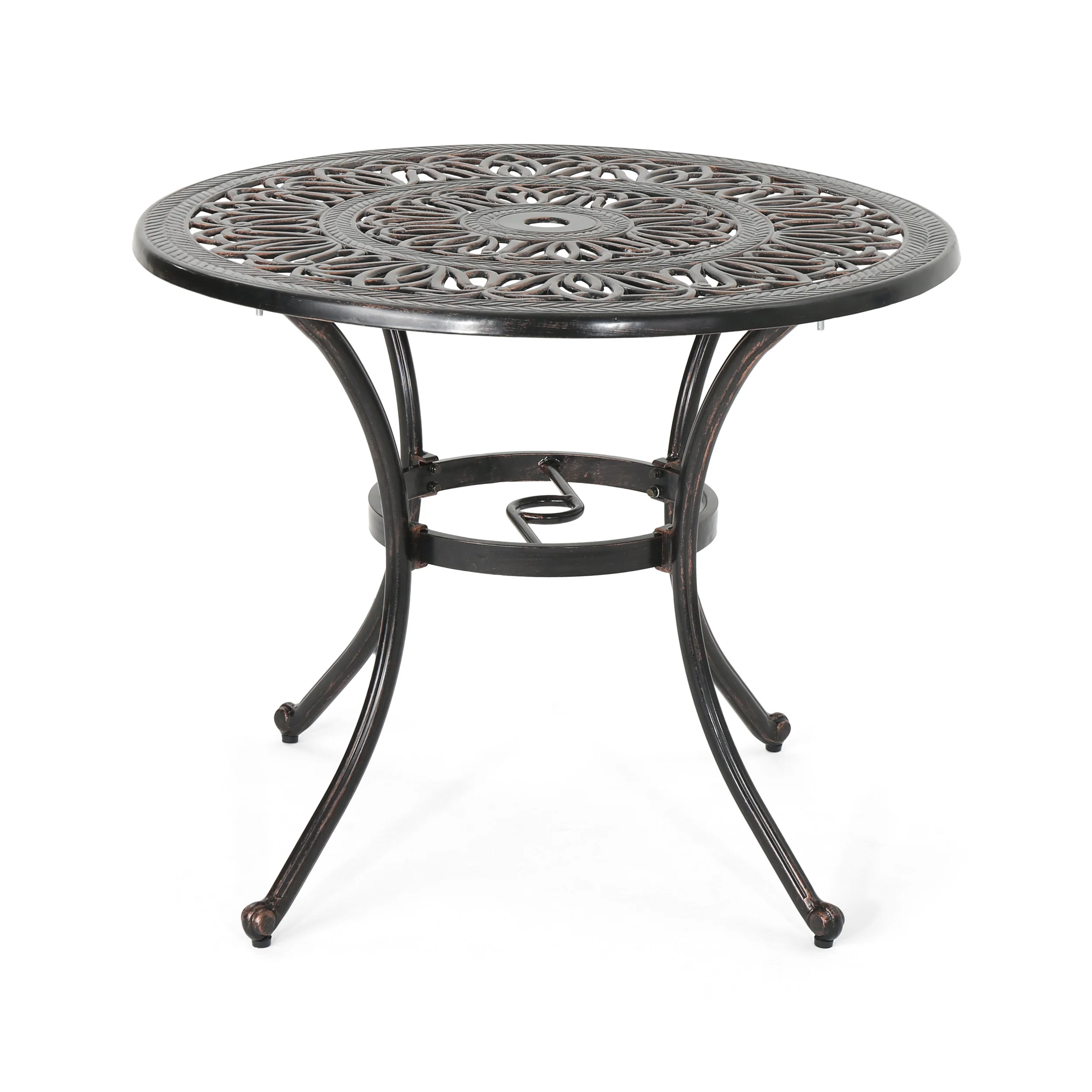 Jamie Outdoor Round Cast Aluminum Dining Table, Shiny Copper - furnishings