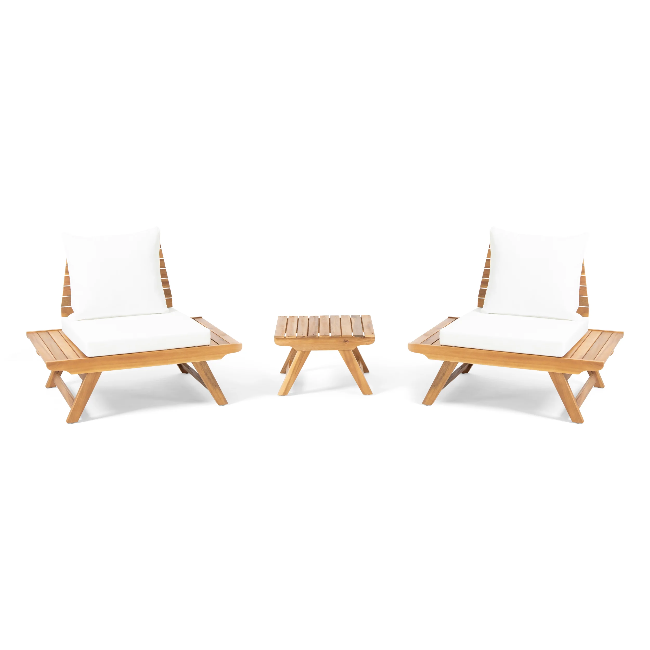 Kaiya Outdoor 2 Seater Acacia Wood Club Chairs and Side Table Set - furnishings