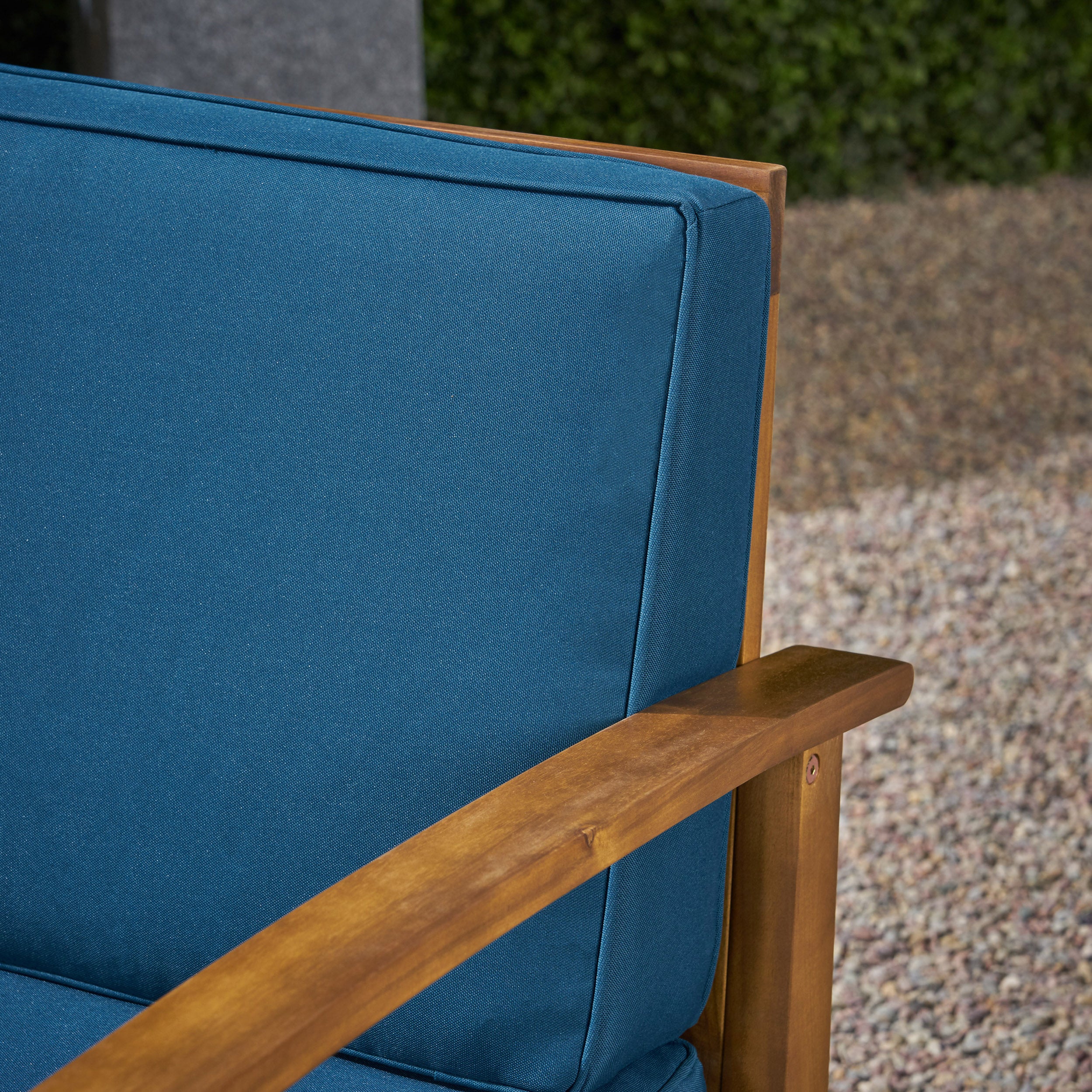 Capri Outdoor 2 Piece Acacia Wood Club Chair Set with Cushions and Fire Column - furnishings