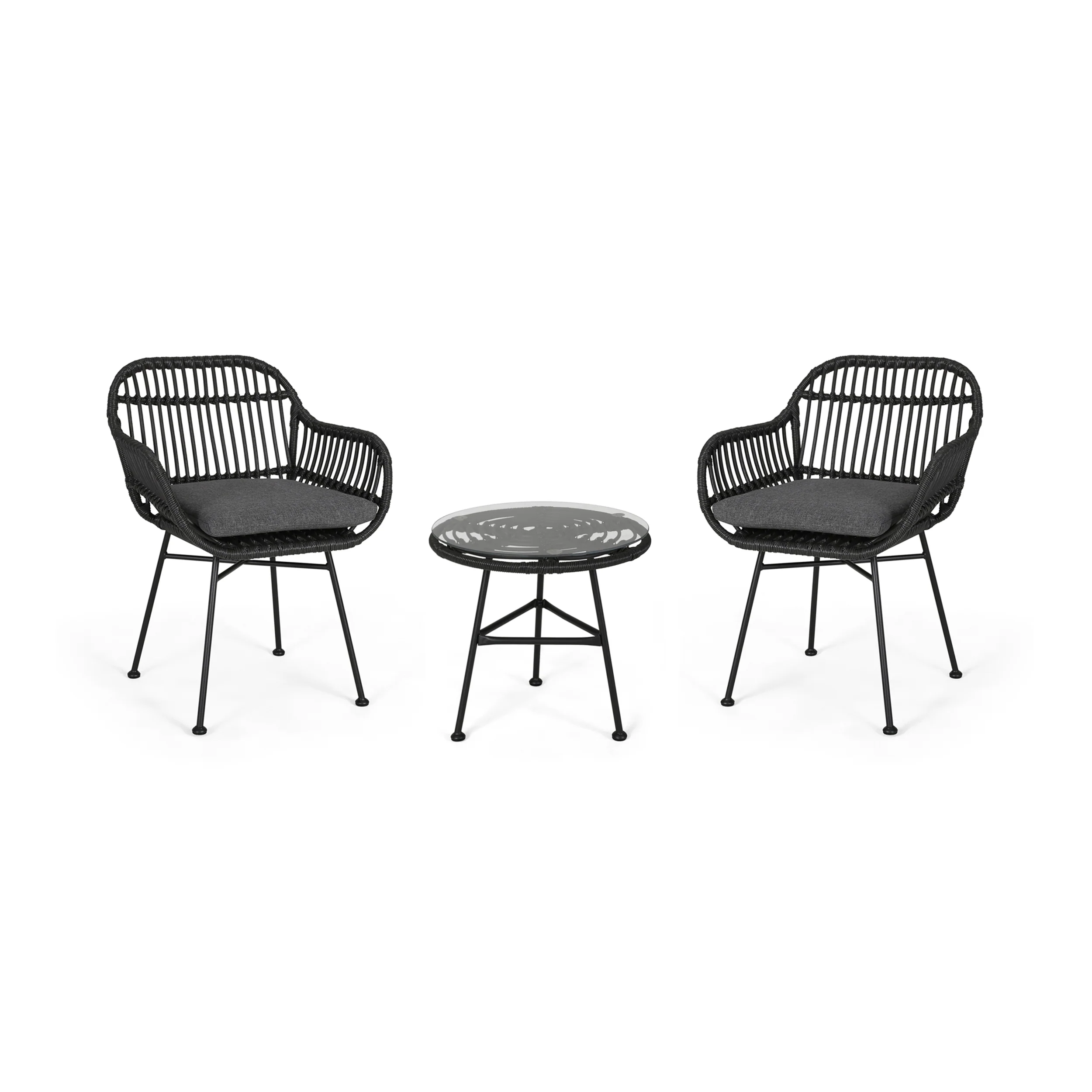 Lesley Outdoor Faux Wicker 2 Seater Chat Set with Tempered Glass Table - furnishings