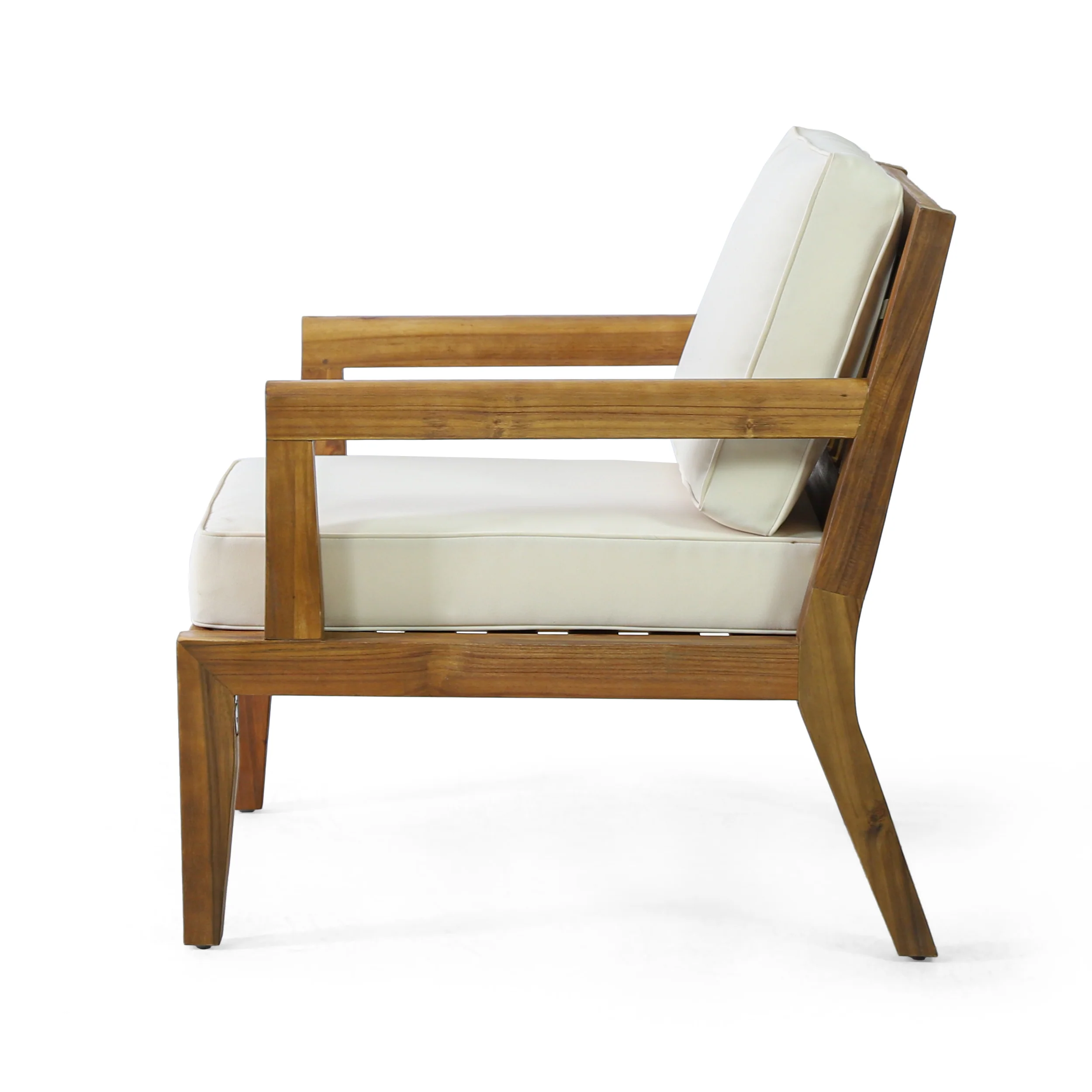 Camak Outdoor Acacia Wood Club Chair with Cushions, Teak and Beige - furnishings