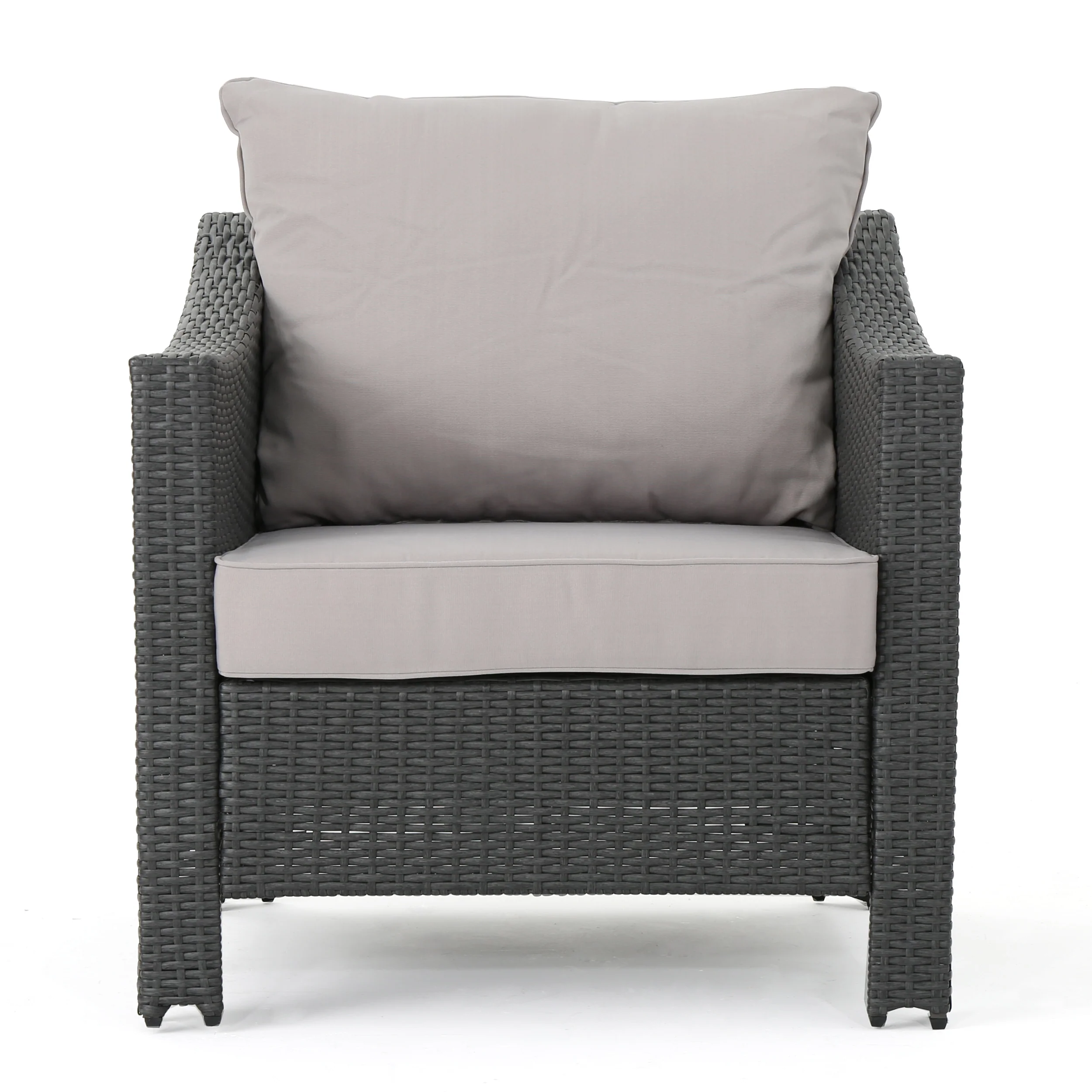 Aspen Outdoor 5 Piece Gray Wicker Chat Set with Stone Finished Fire Pit - furnishings