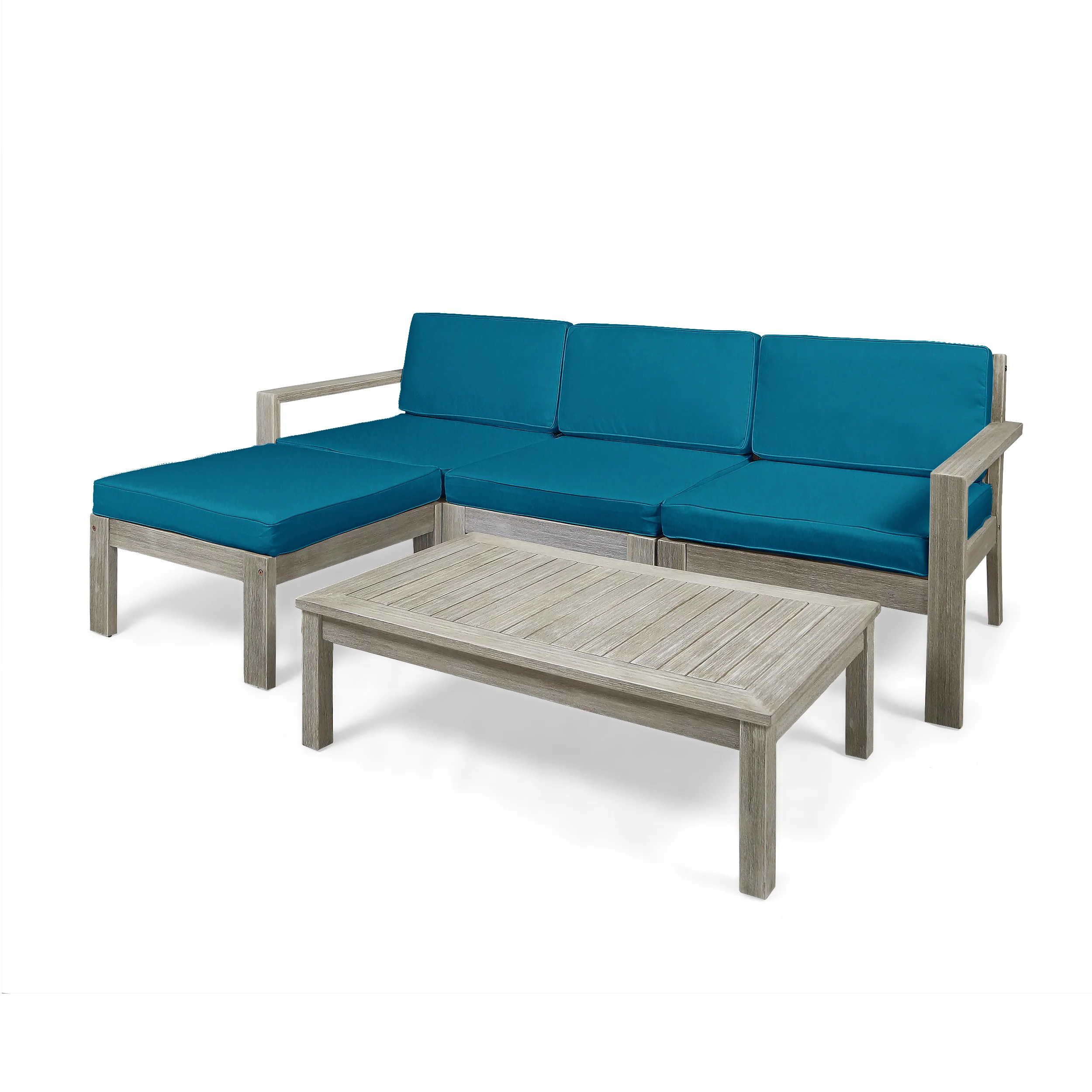 Makayla Ana Outdoor 3 Seater Acacia Wood Sofa Sectional with Cushions - furnishings