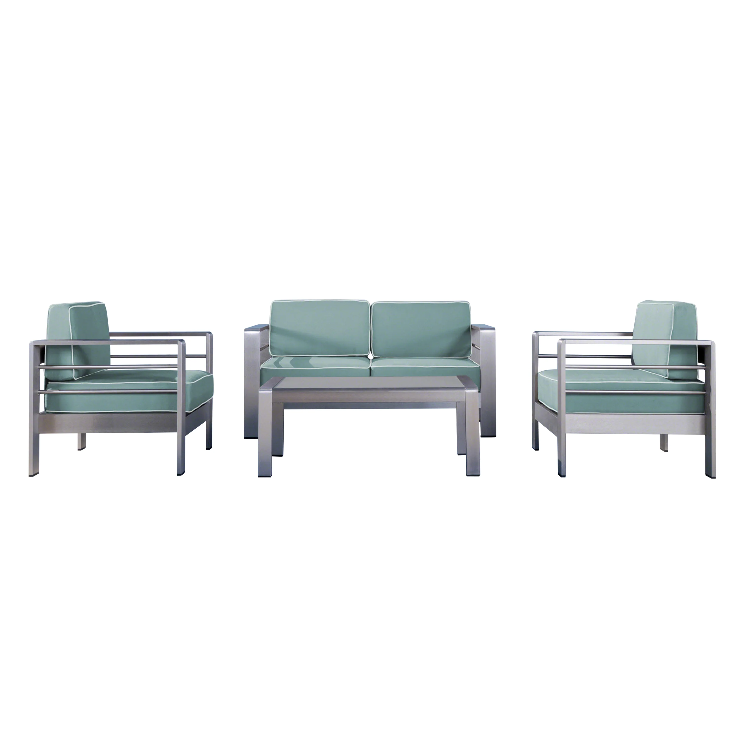 Crested Bay Outdoor Aluminum 4 Piece Chat Set with Sunbrella Cushions - furnishings