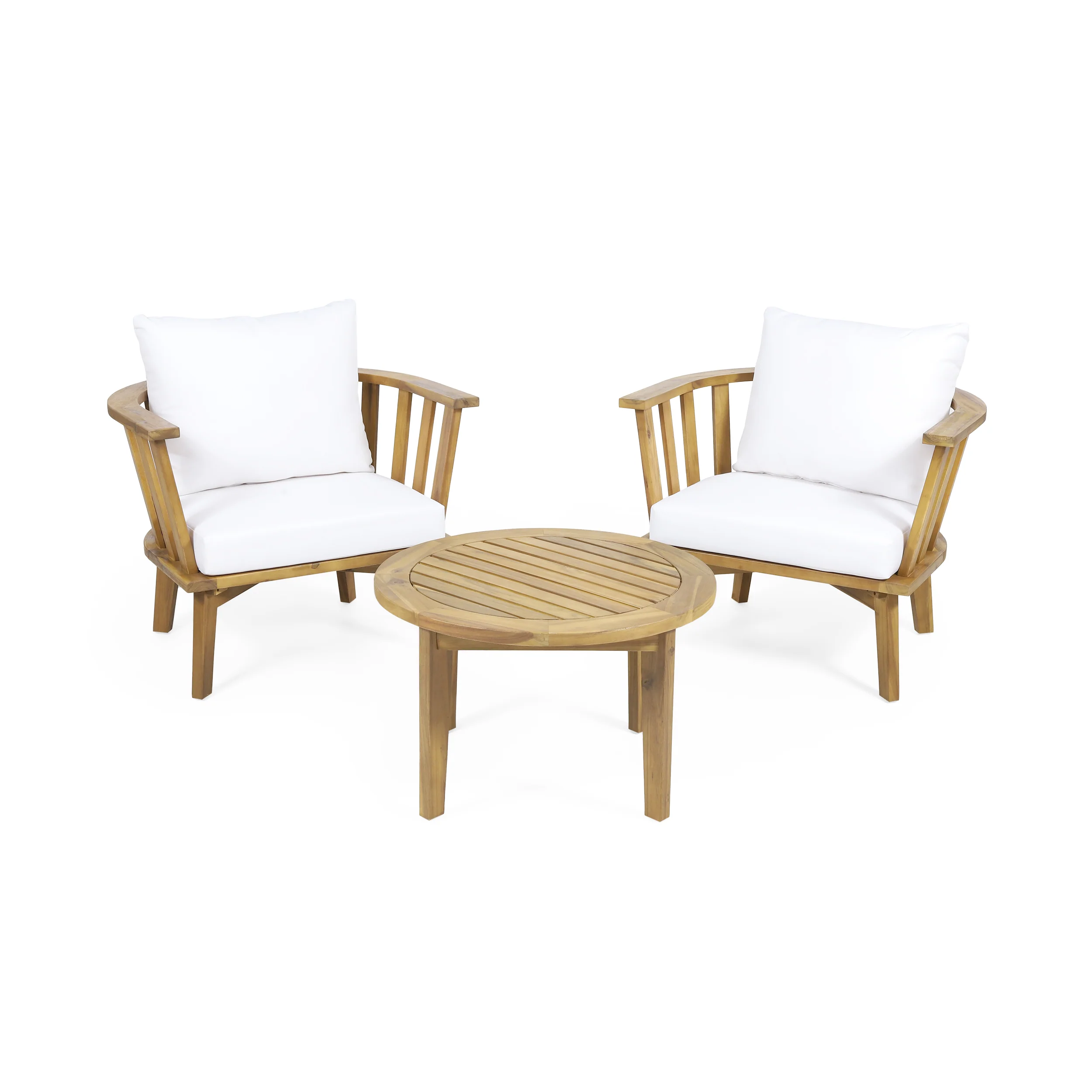 Laiah Outdoor 2 Seater Wooden Chat Set with Round Coffee Table - furnishings