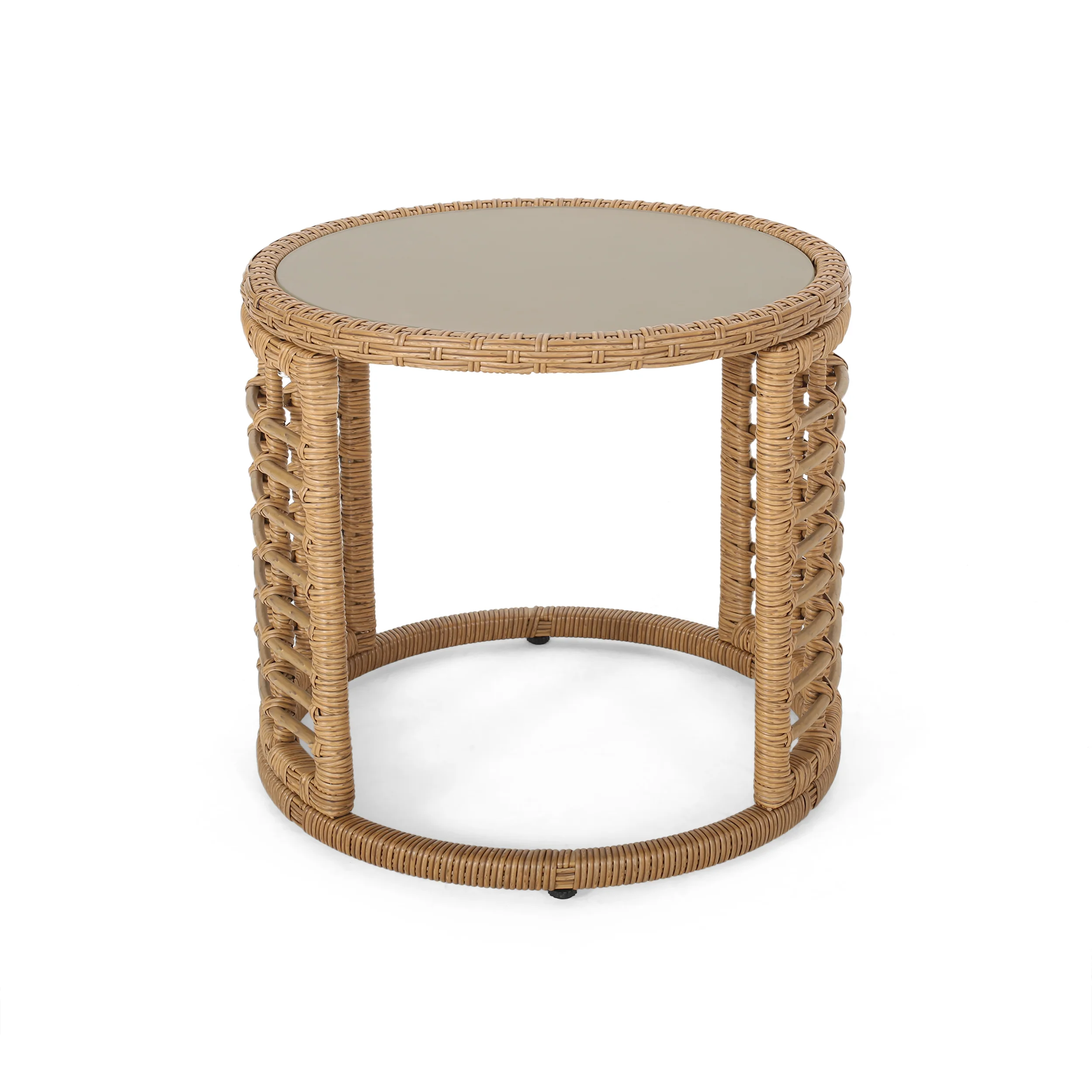 Zeferino Outdoor Modern Boho 2 Seater Wicker Chat Set with Side Table - furnishings