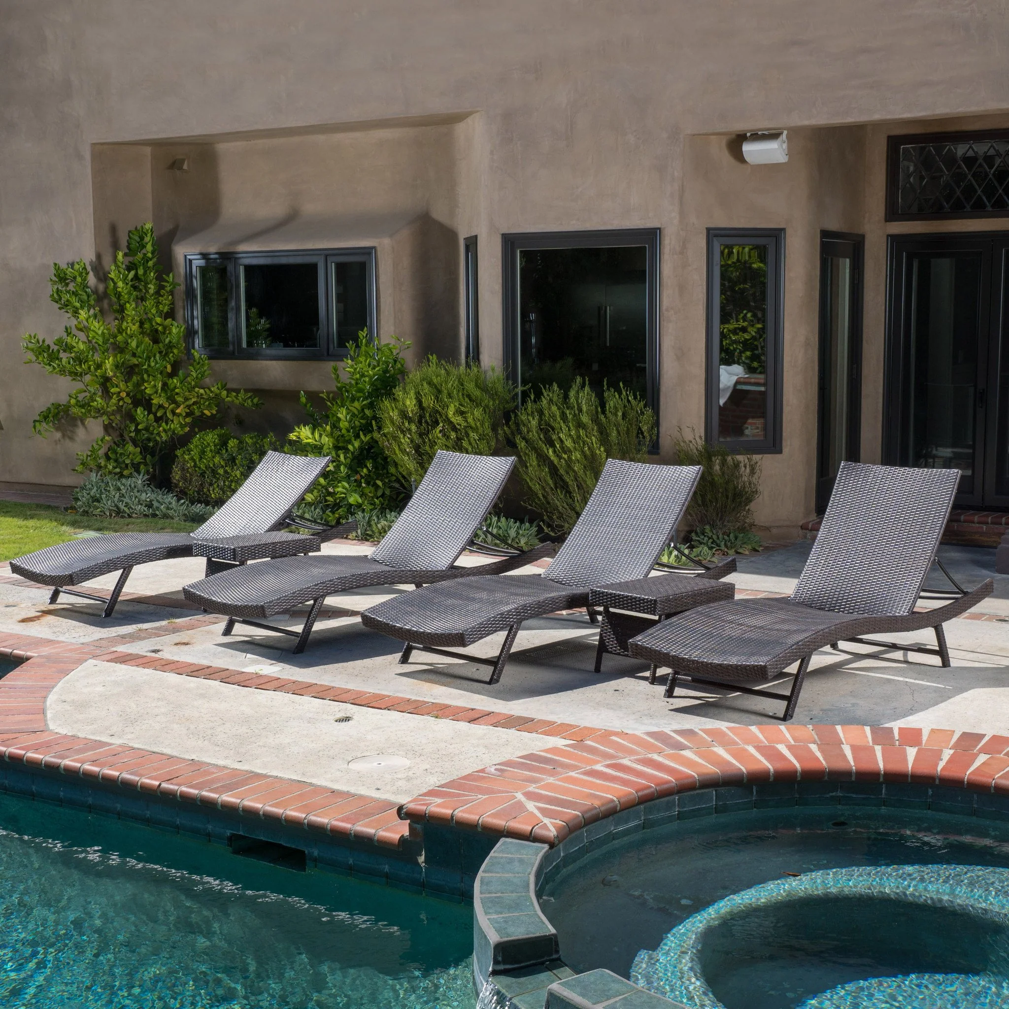 Eliana Outdoor 6pc Brown Wicker Chaise Lounge Chairs Set - furnishings