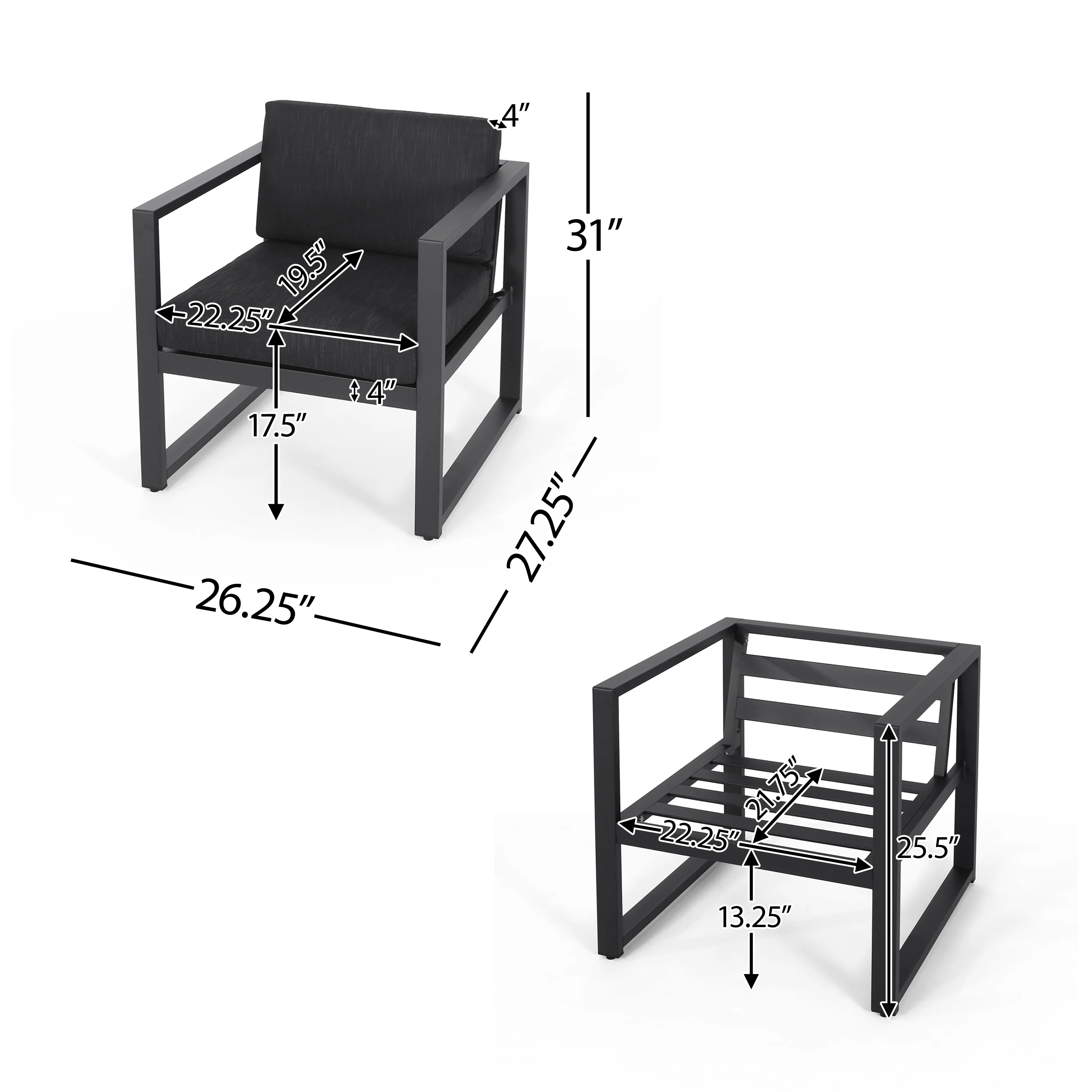 Wos Outdoor 4-Seater Aluminum Chat Set with Fire Pit, Black and Dark Gray - furnishings