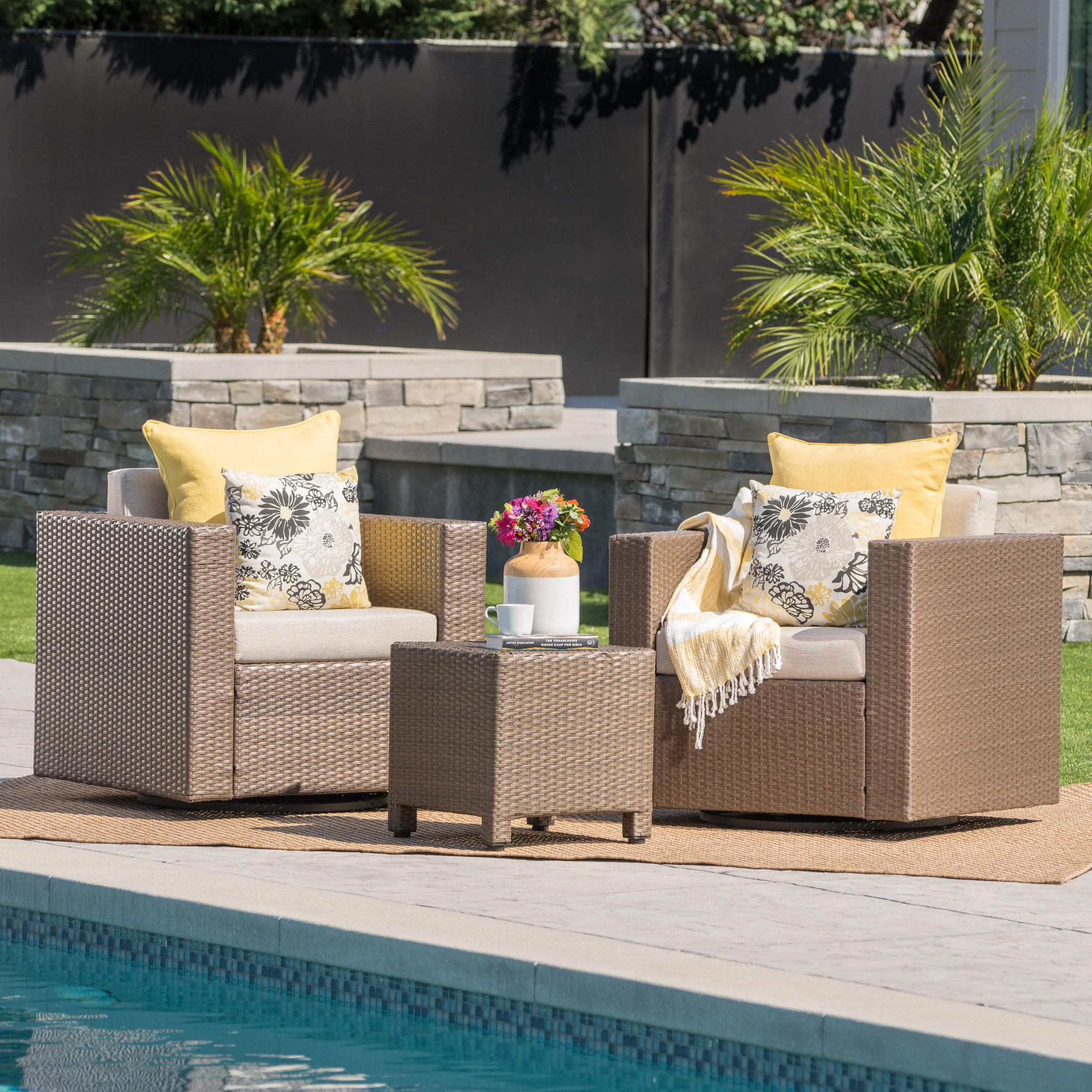 Venice 2-Seater Outdoor Chat Set with Side Table - furnishings