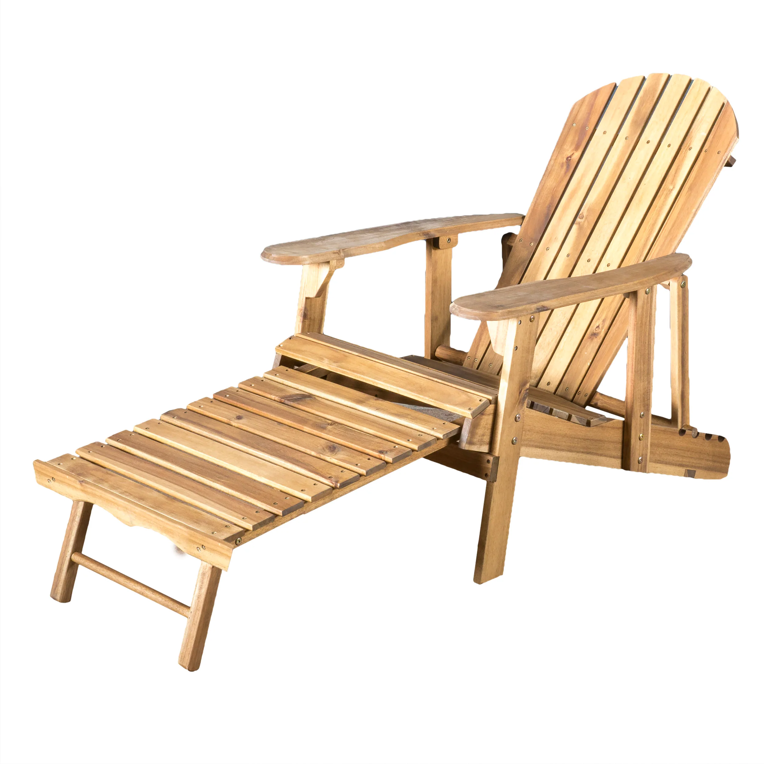 Kono Outdoor Acacia Wood Reclining Adirondack Chair with Footrest, Natural - furnishings