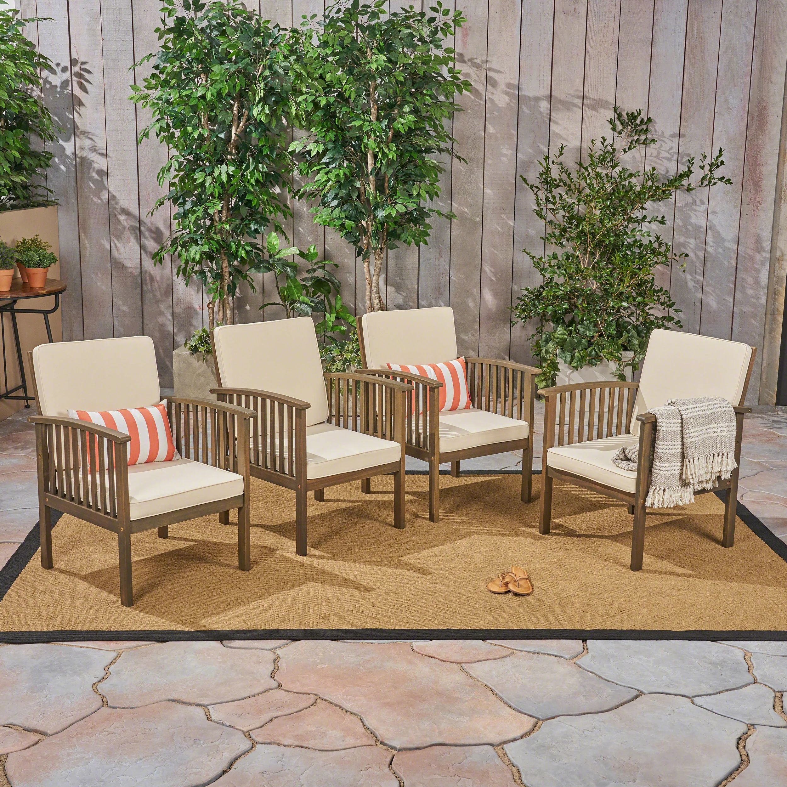 Ray Acacia Outdoor Acacia Wood Club Chairs w/ Cushions - furnishings