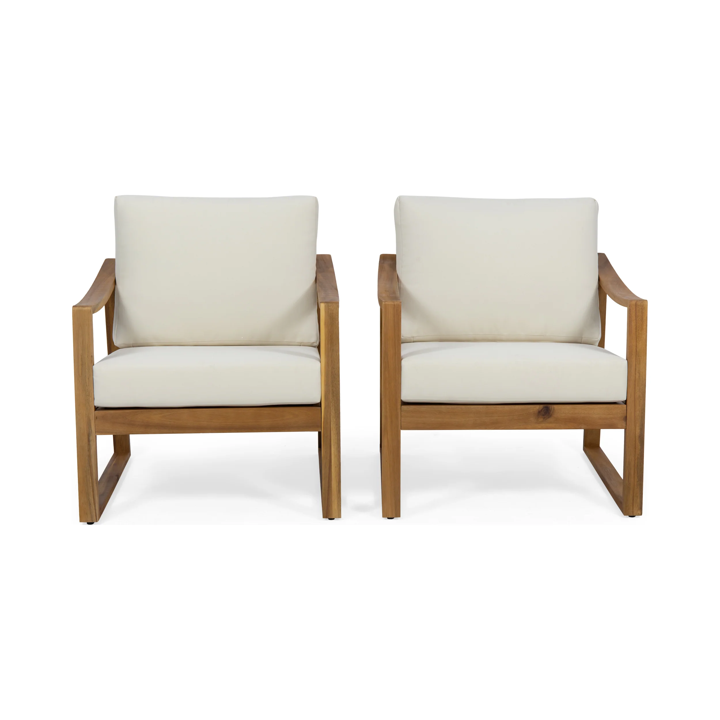 Johnlucas Outdoor Acacia Wood Club Chairs with Water Resistant Cushions (Set of 2) - furnishings