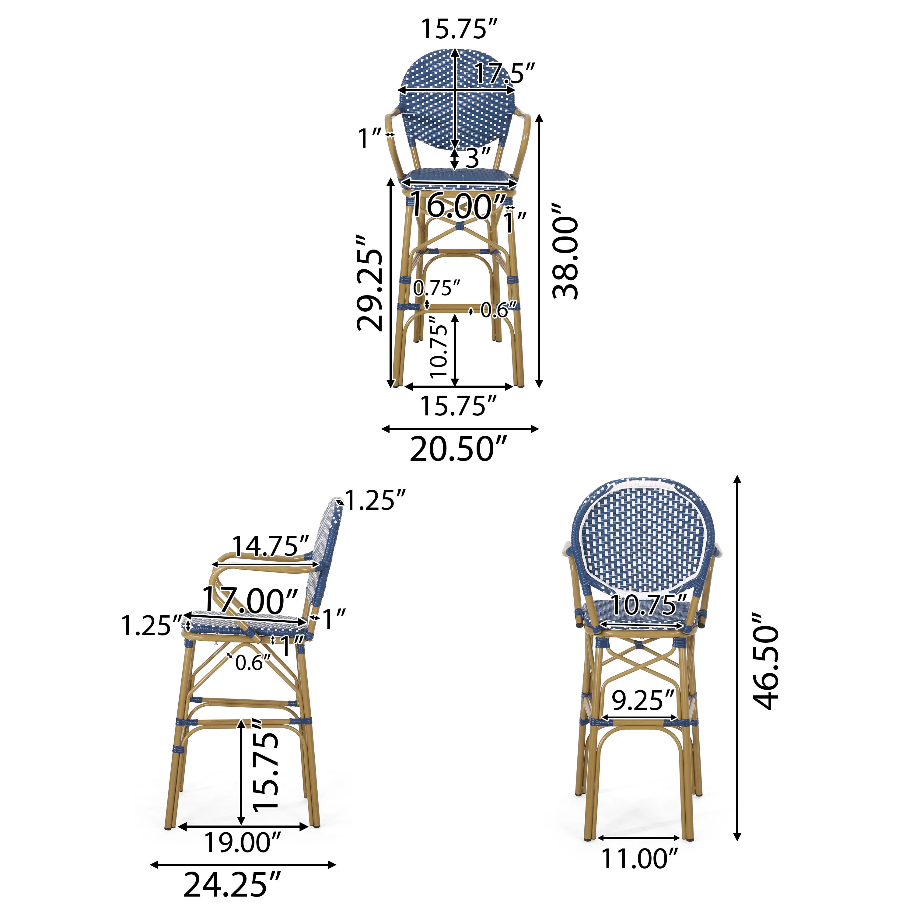 Danberry Outdoor Wicker and Aluminum 29.5 Inch French Barstools, Set of 4 - furnishings
