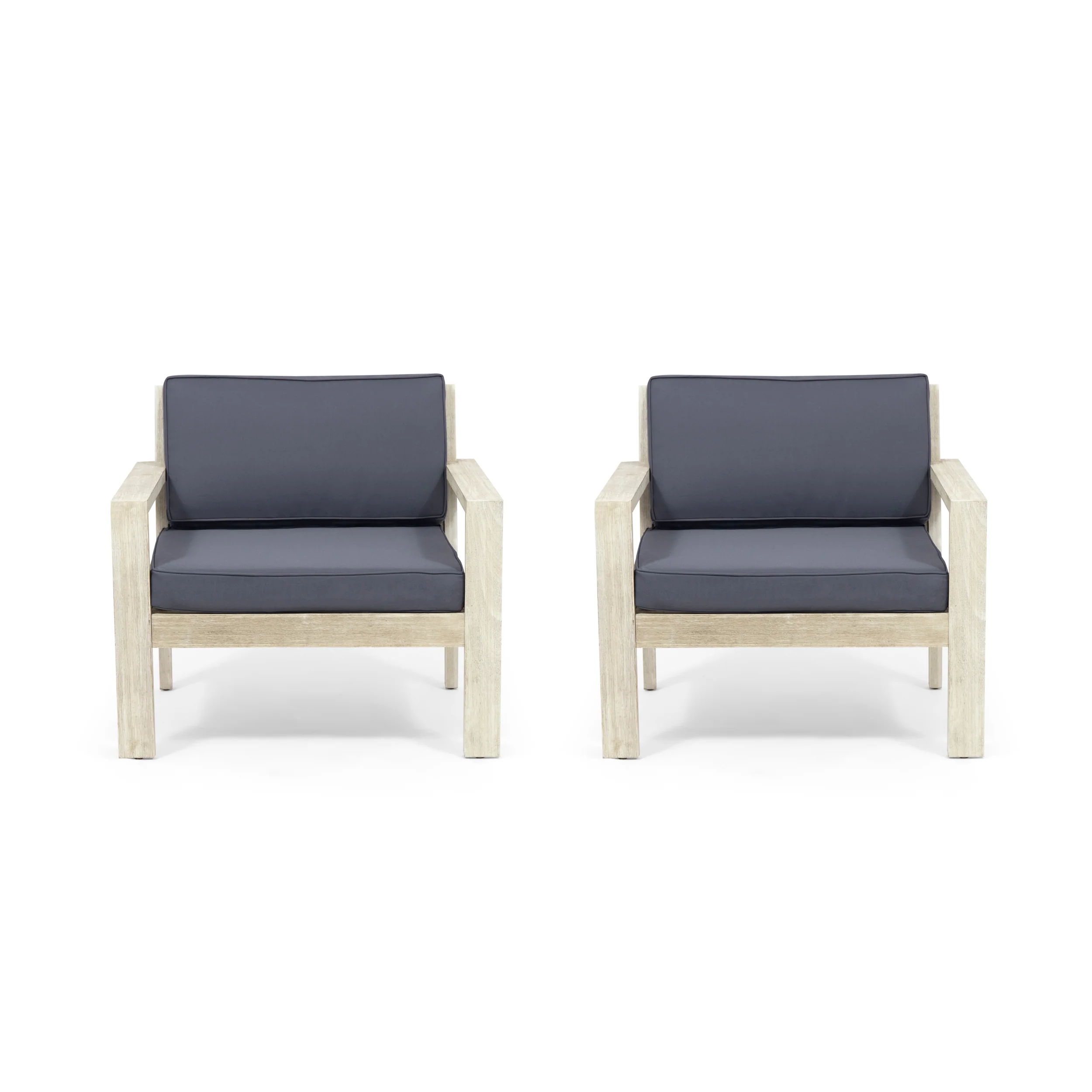 Ben Outdoor Acacia Wood Club Chairs with Cushions (Set of 2) - furnishings