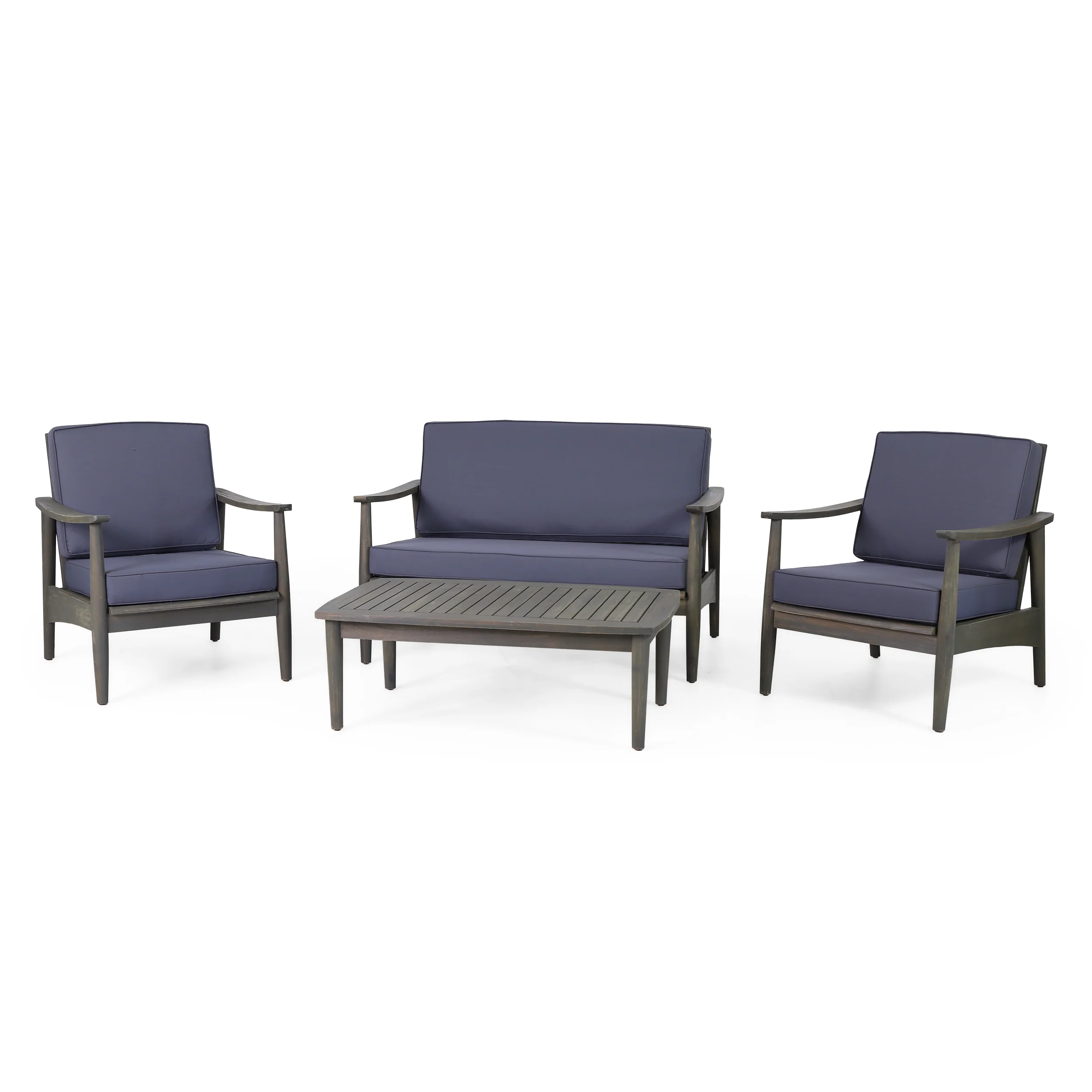 Emmry Outdoor Acacia Wood 4 Seater Chat Set with Coffee Table - furnishings